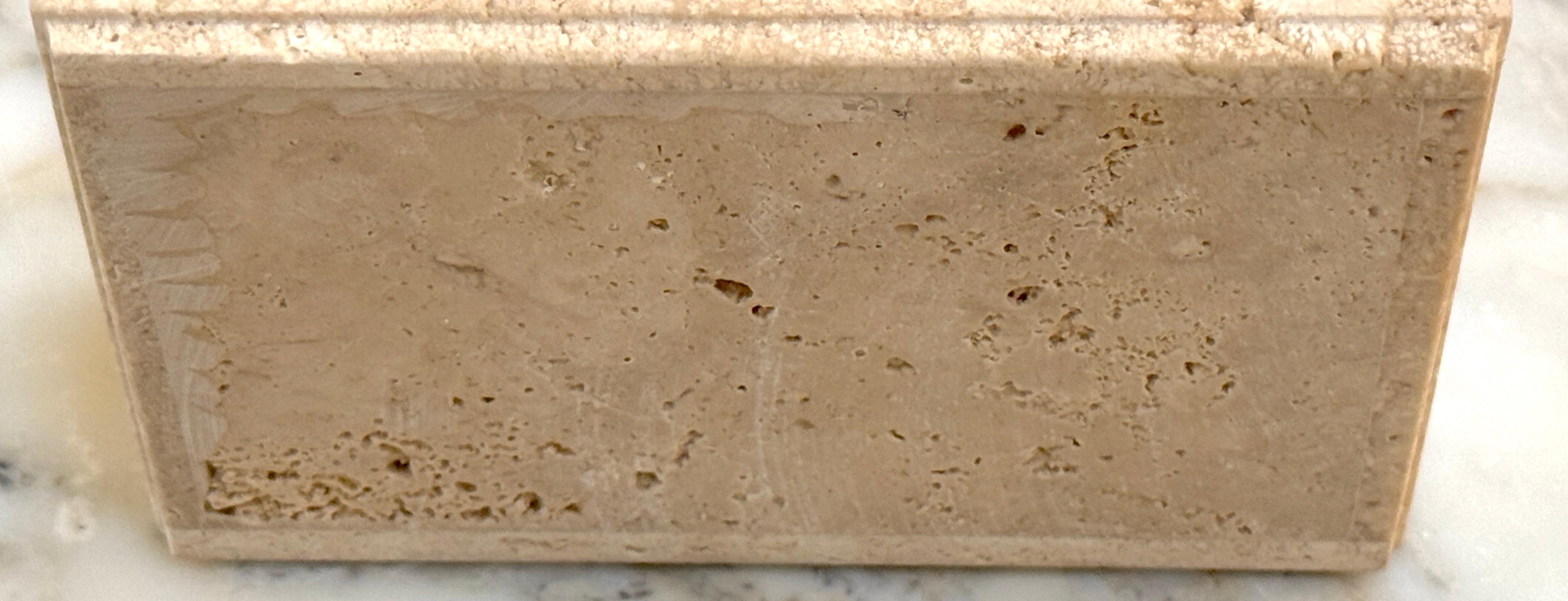 Italian Modern Architectural Brass Inlaid Travertine Box, Circa 1970s For Sale 1