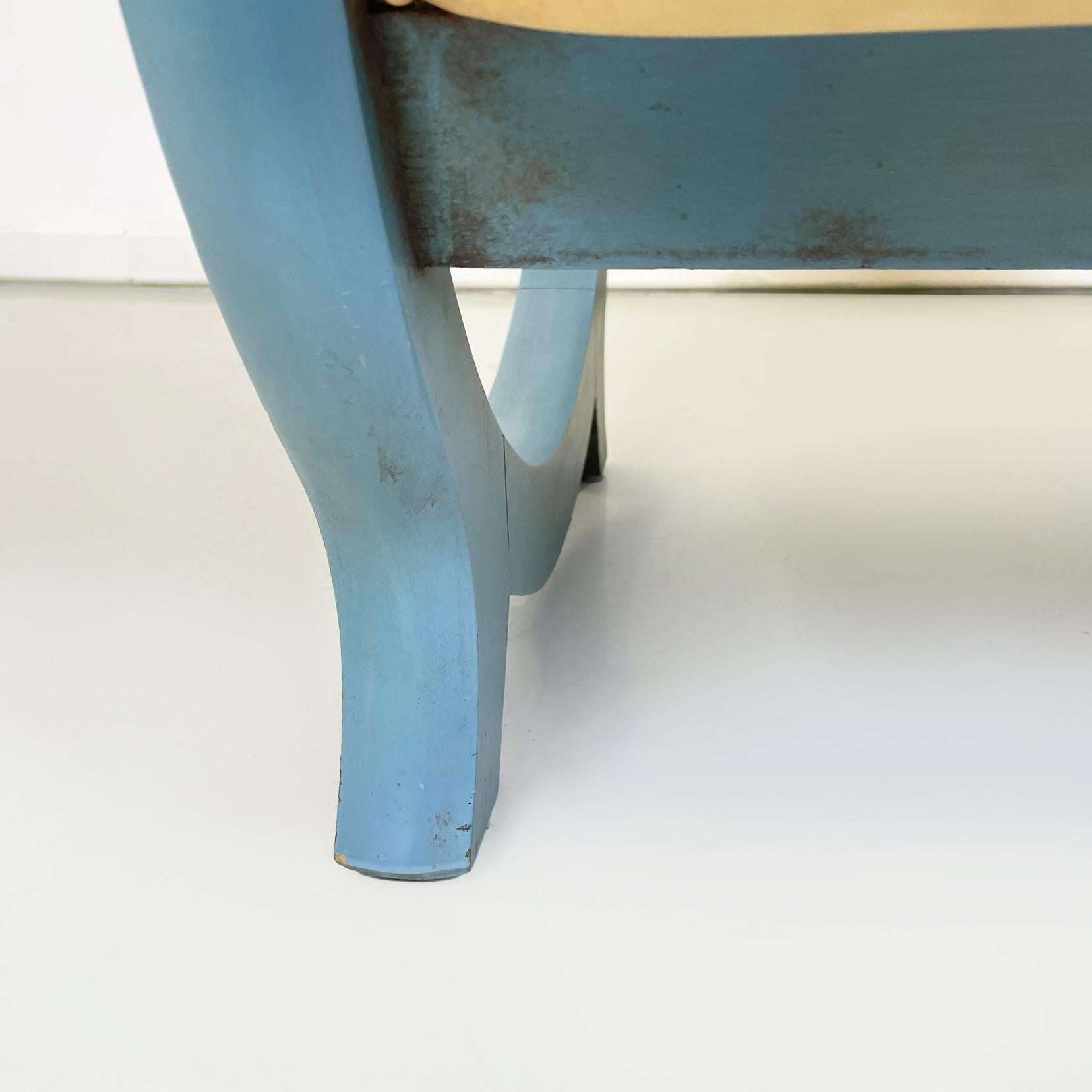 Italian Modern Armchair in Beige Leather and Light Blue Wood, 1980s For Sale 14