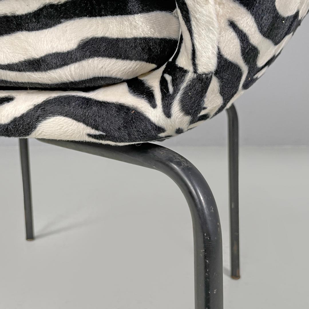 Italian modern armchair in black and white zebra fabric and black metal, 1970s For Sale 10