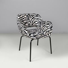 Italian modern armchair in black and white zebra fabric and black metal, 1970s