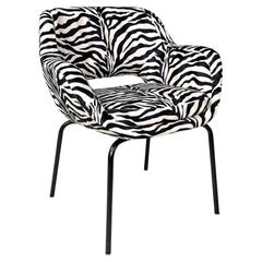 Italian modern armchair in black and white zebra fabric and black metal, 1970s