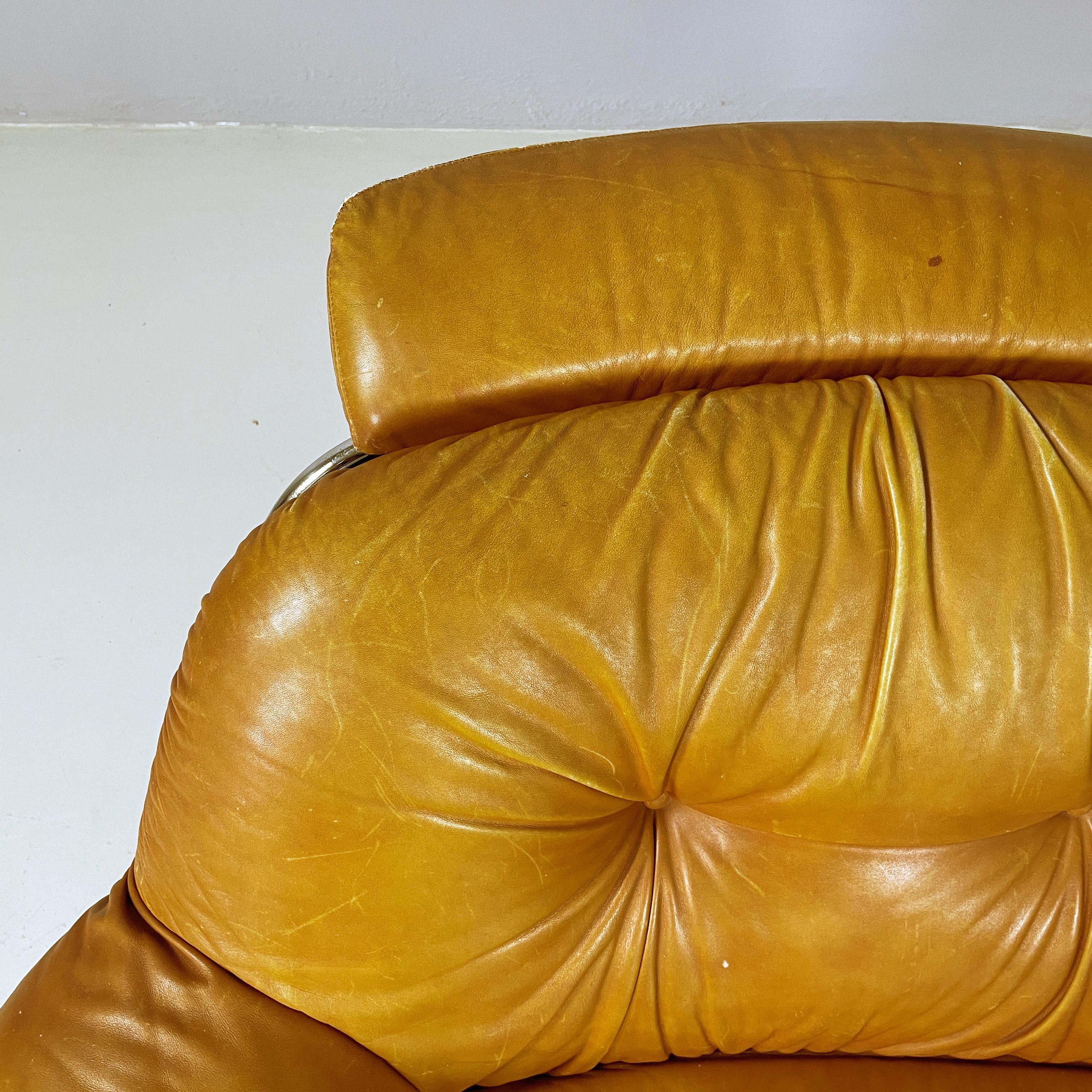 Italian modern Armchair in brown leather and chromed metal, 1970s 4