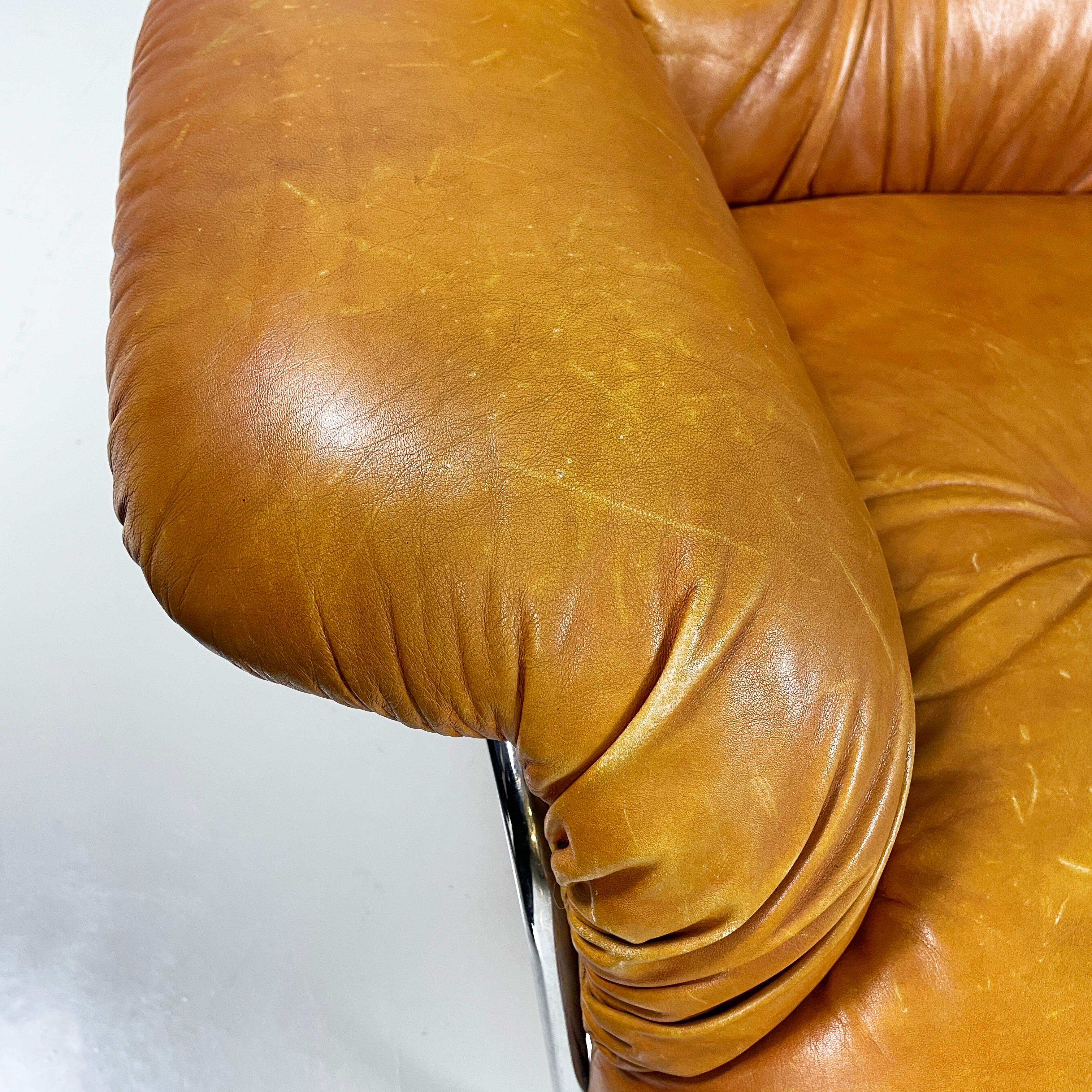 Italian modern Armchair in brown leather and chromed metal, 1970s 6