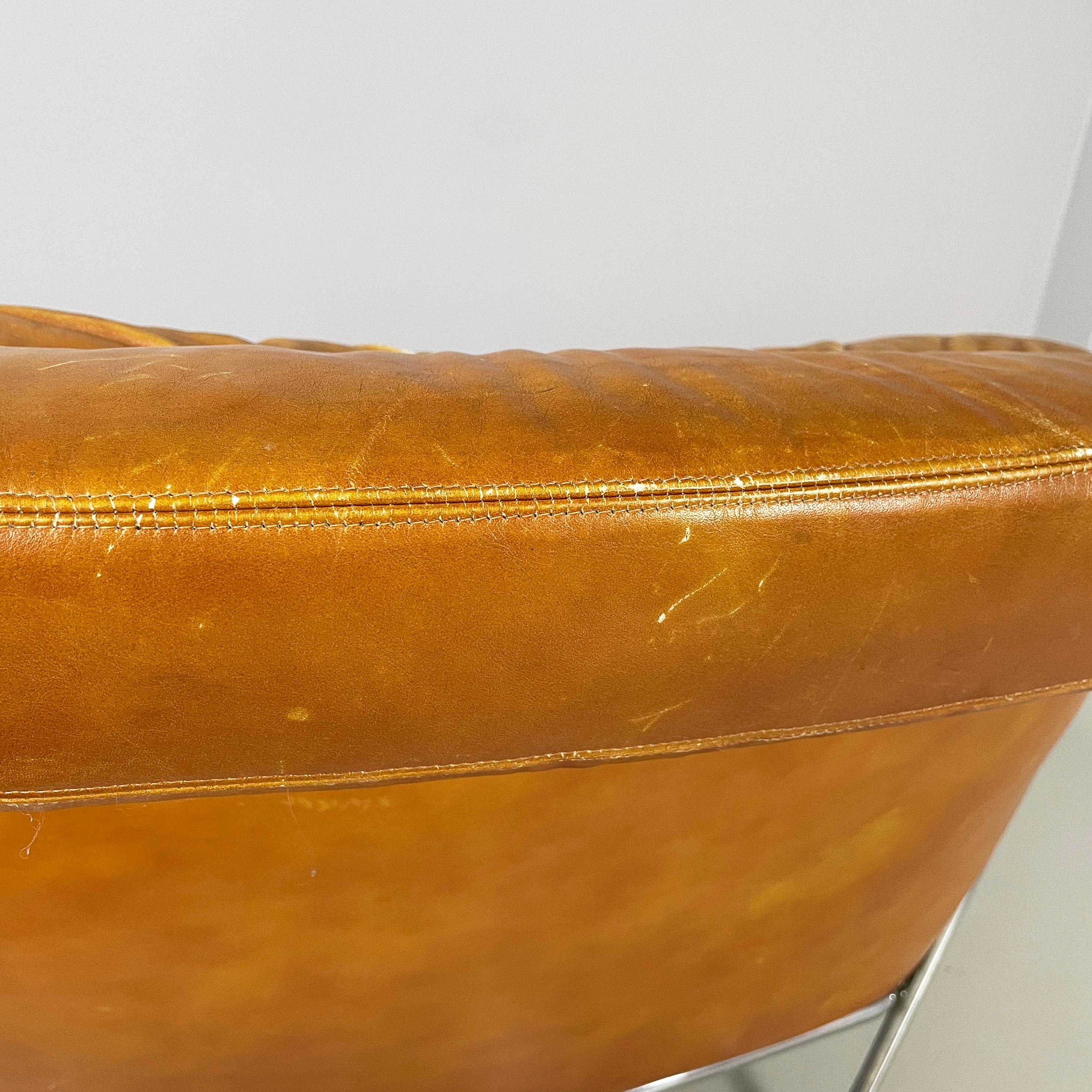 Italian modern Armchair in brown leather and chromed metal, 1970s 9