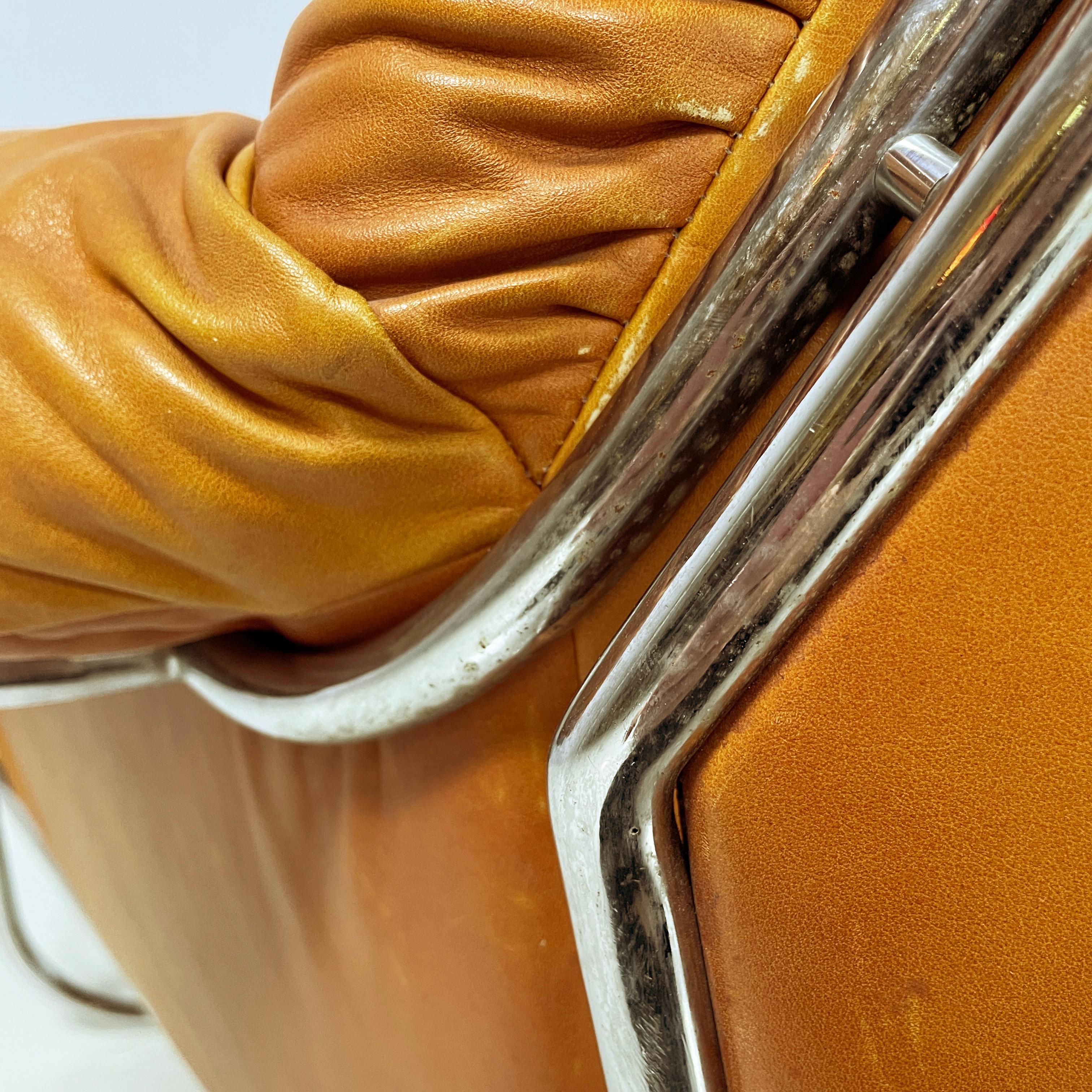 Italian modern Armchair in brown leather and chromed metal, 1970s 10