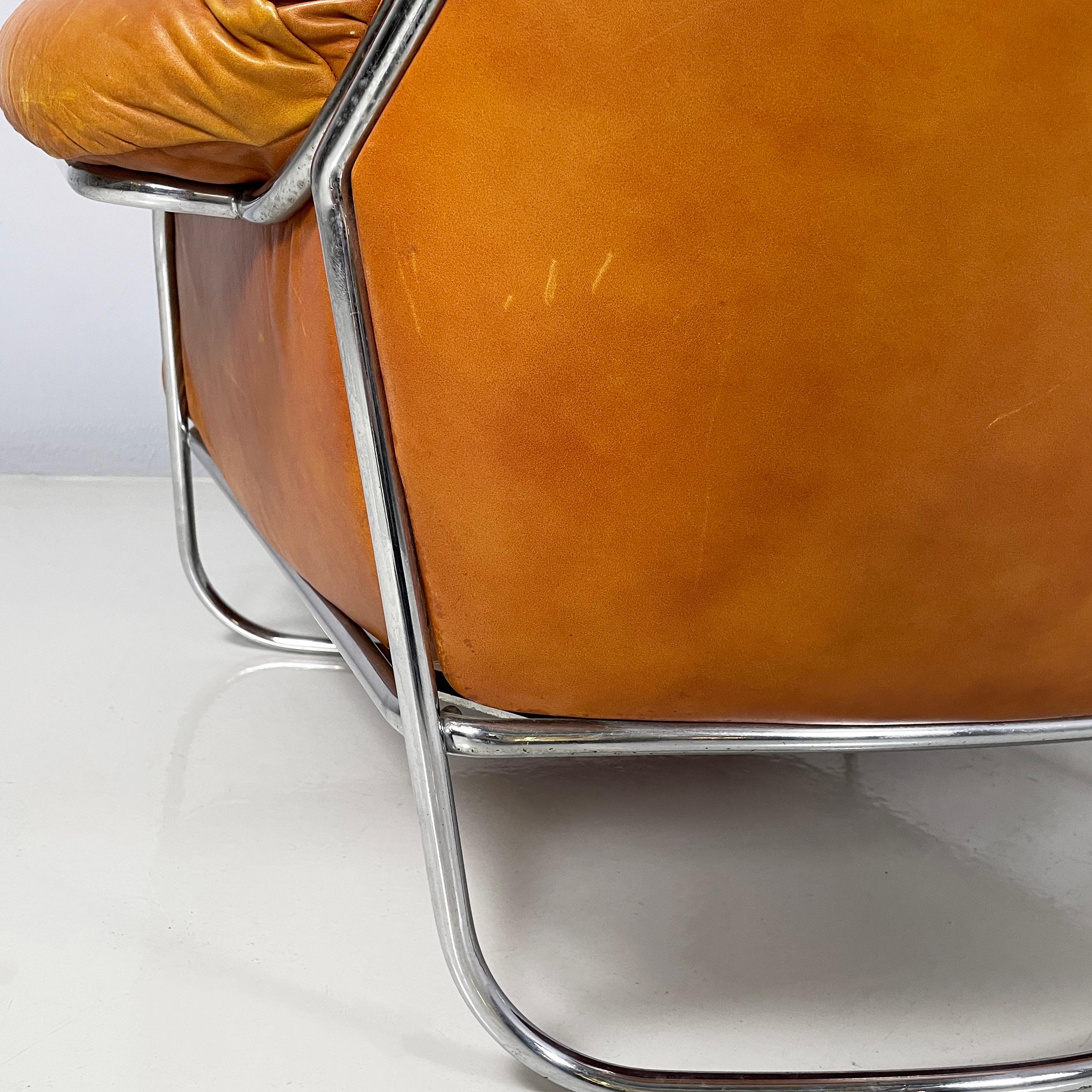 Italian modern Armchair in brown leather and chromed metal, 1970s 11