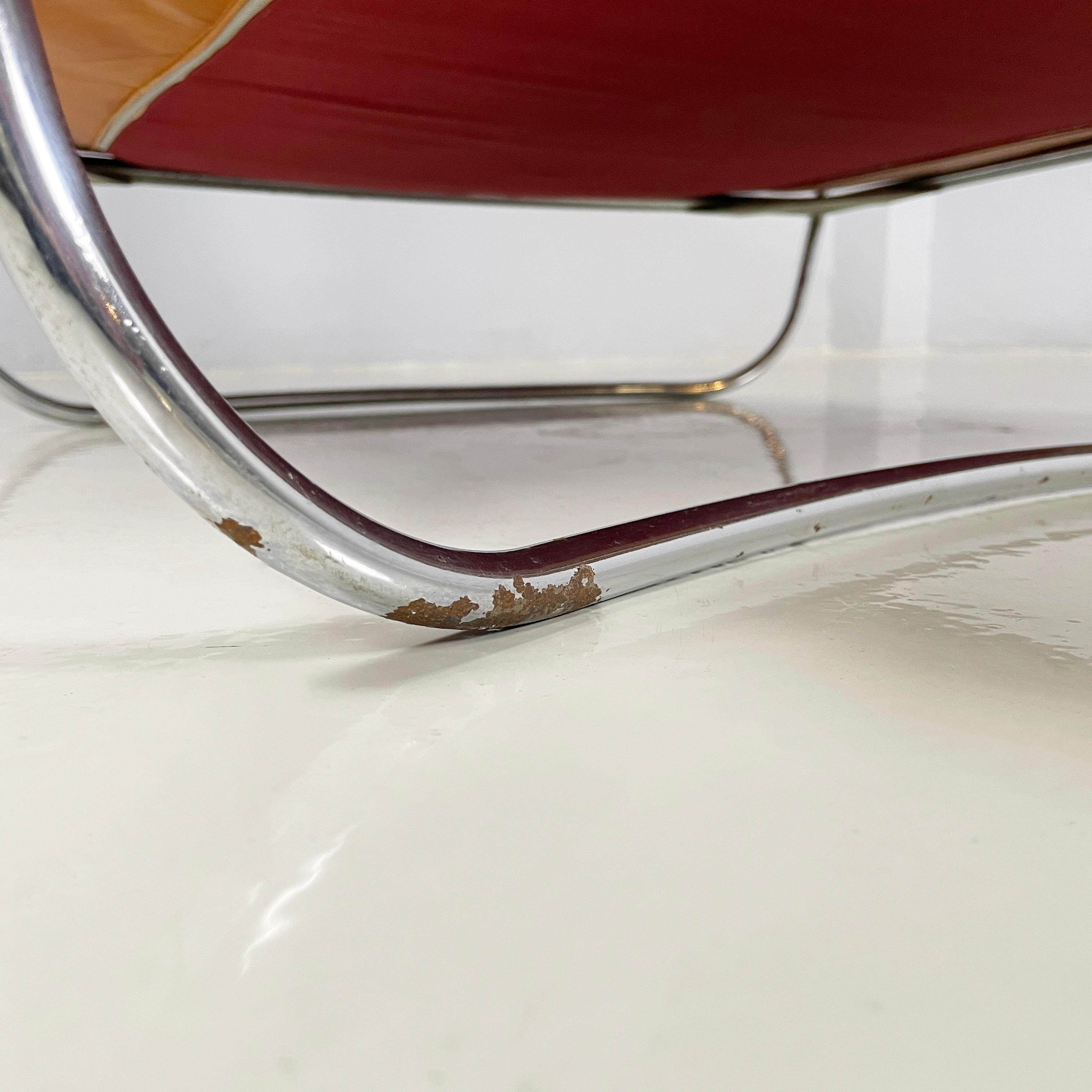 Italian modern Armchair in brown leather and chromed metal, 1970s 13