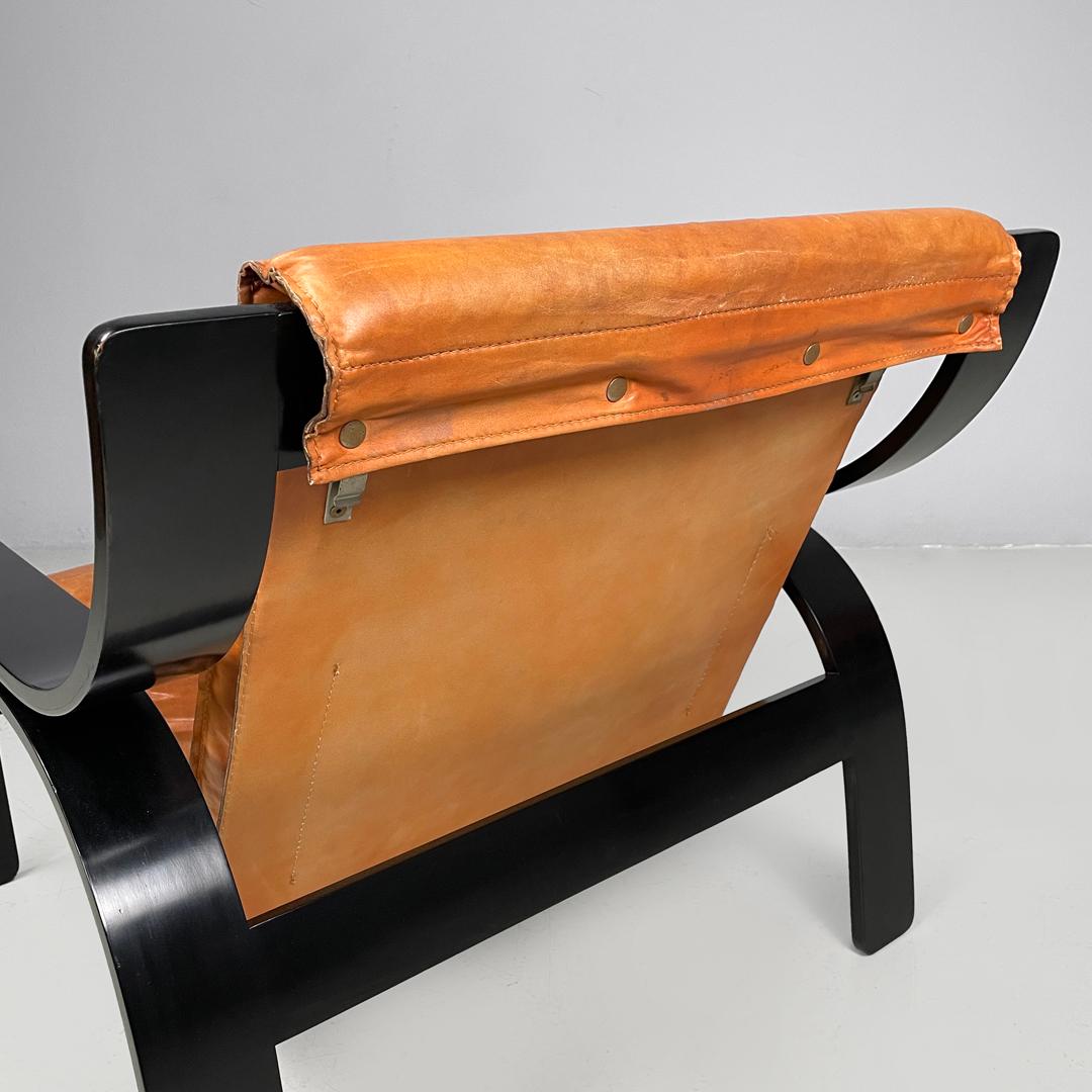 Poltrona moderna italiana Wood Woodline in legno e pelle di Zanuso per Arflex, anni '70 10