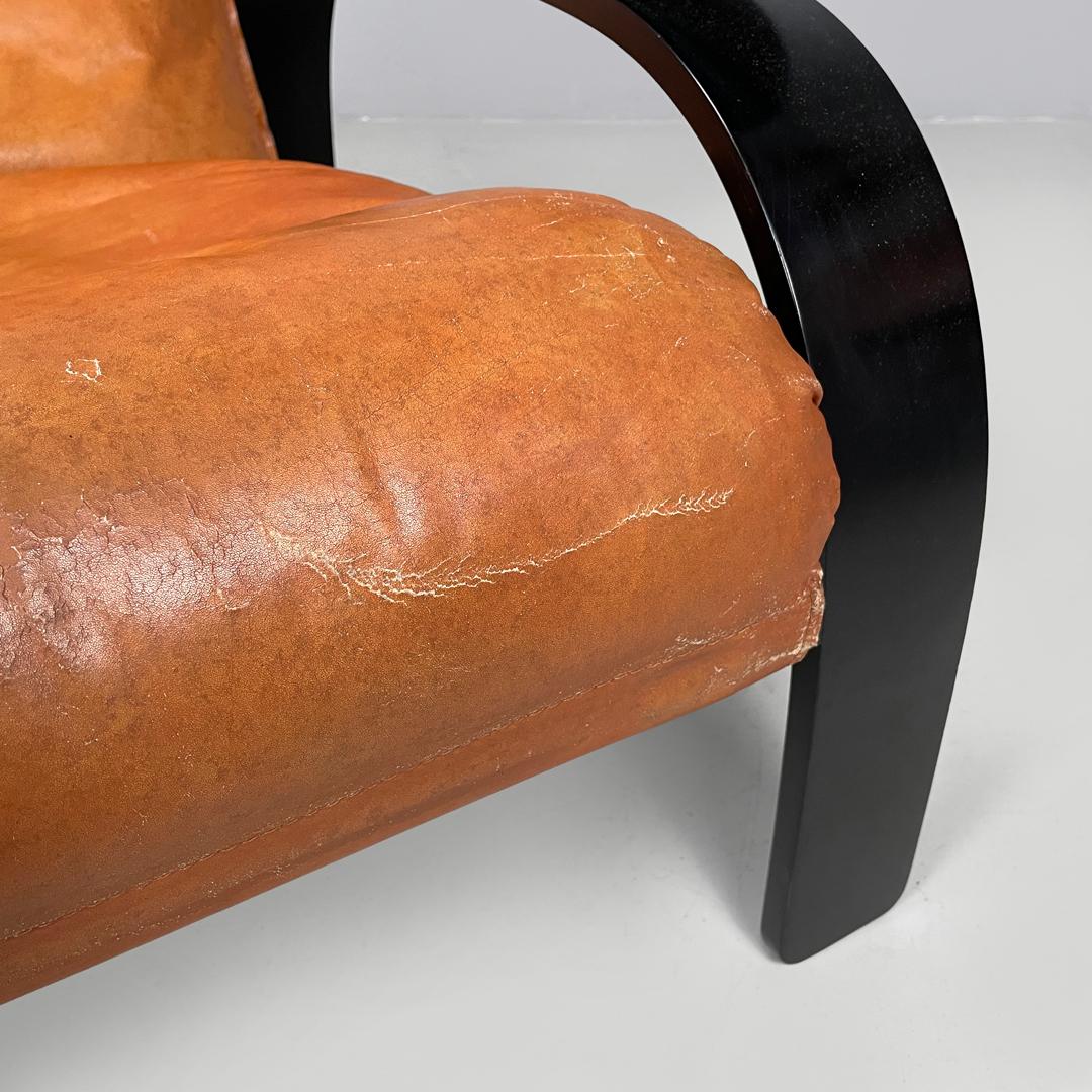 Poltrona moderna italiana Wood Woodline in legno e pelle di Zanuso per Arflex, anni '70 11