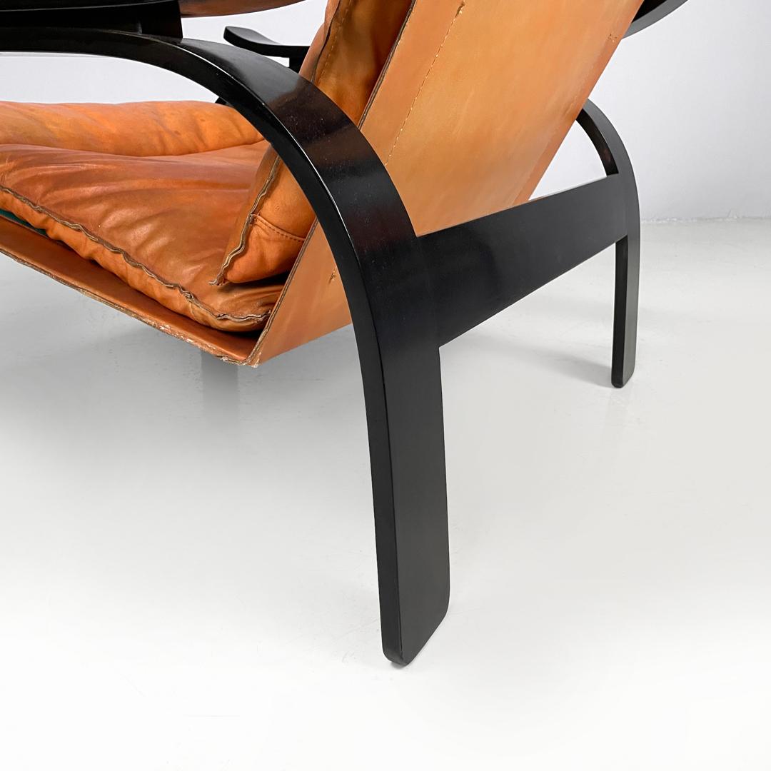 Poltrona moderna italiana Wood Woodline in legno e pelle di Zanuso per Arflex, anni '70 12