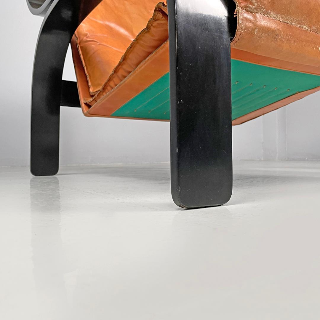 Poltrona moderna italiana Wood Woodline in legno e pelle di Zanuso per Arflex, anni '70 13