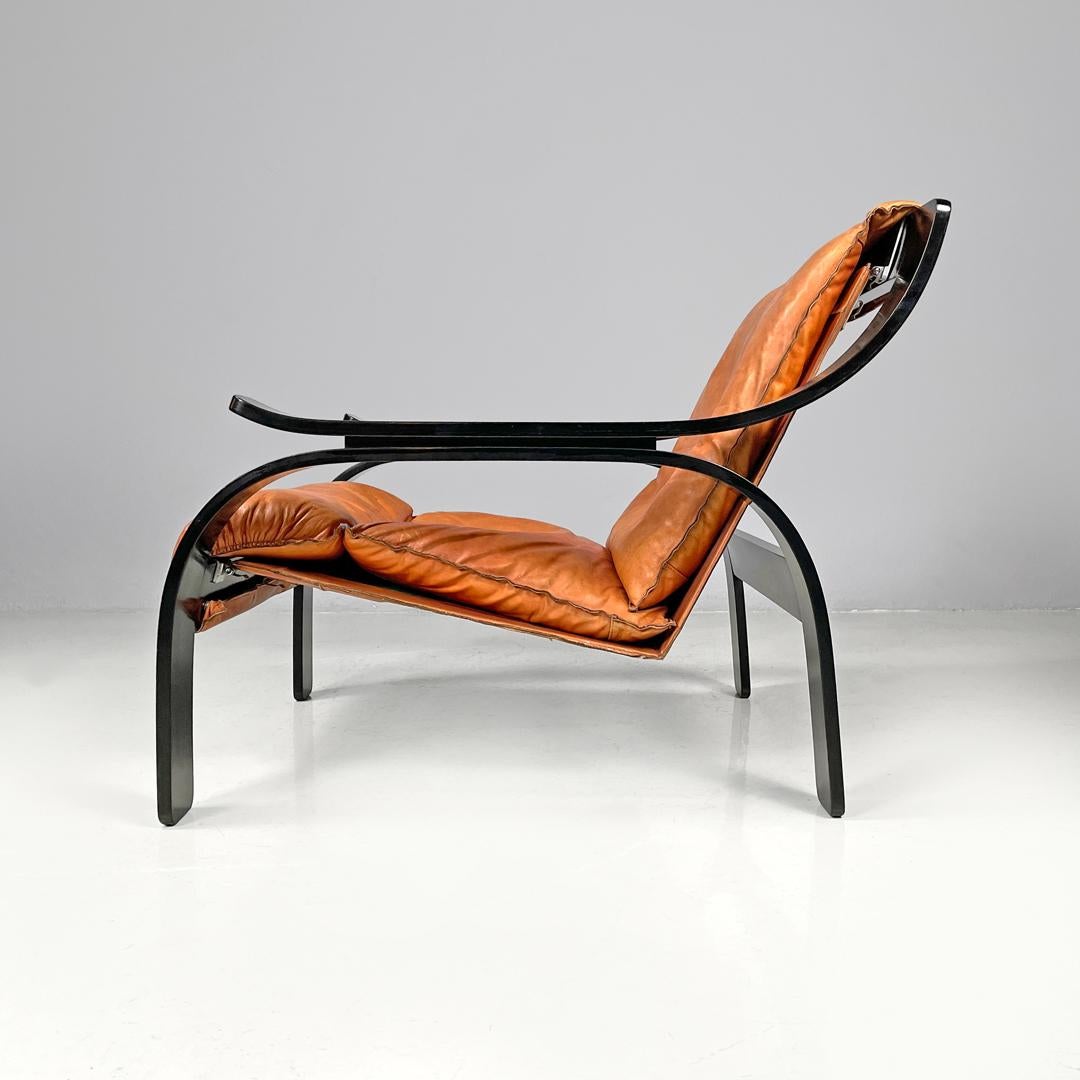 Moderno Poltrona moderna italiana Wood Woodline in legno e pelle di Zanuso per Arflex, anni '70