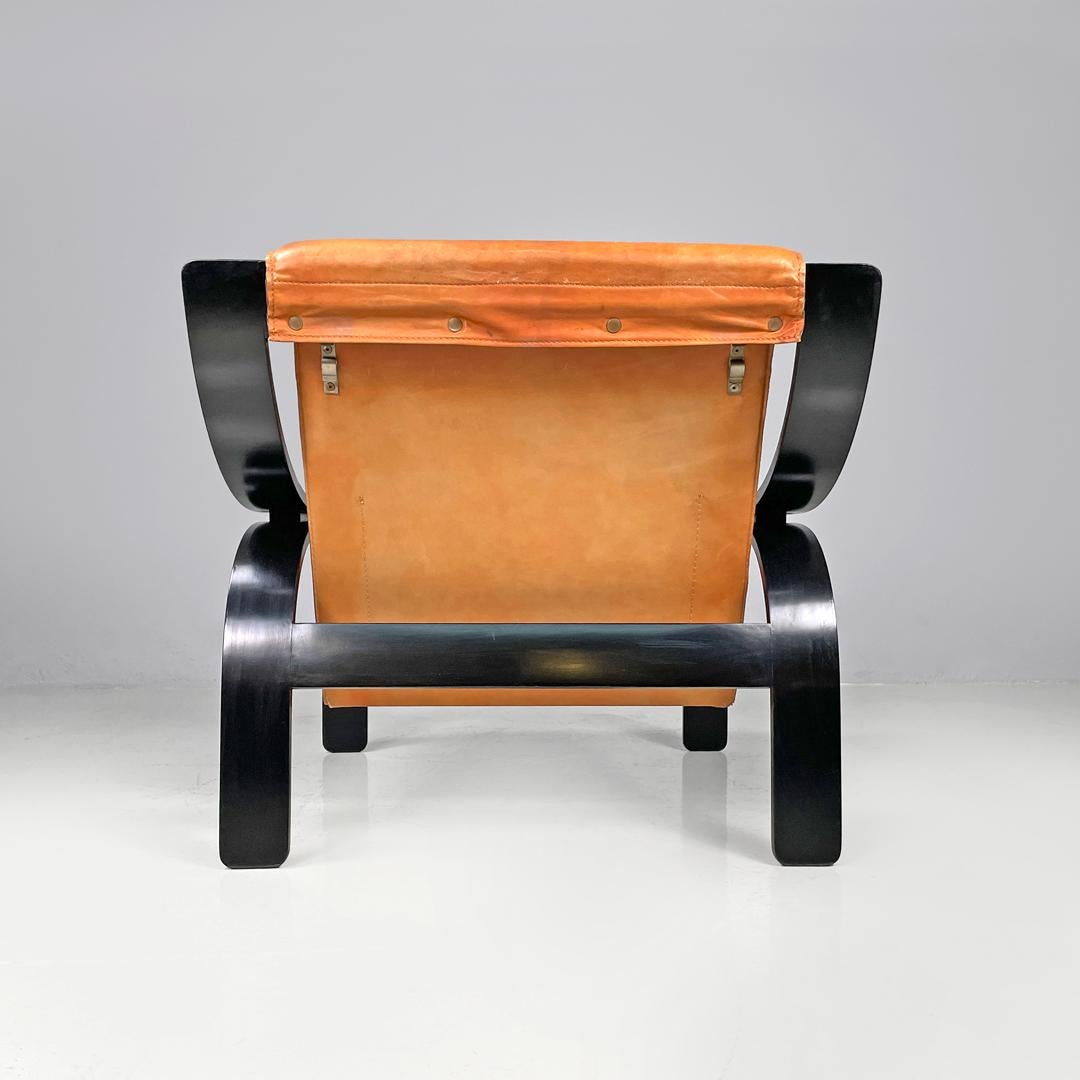 Poltrona moderna italiana Wood Woodline in legno e pelle di Zanuso per Arflex, anni '70 In condizioni discrete a MIlano, IT
