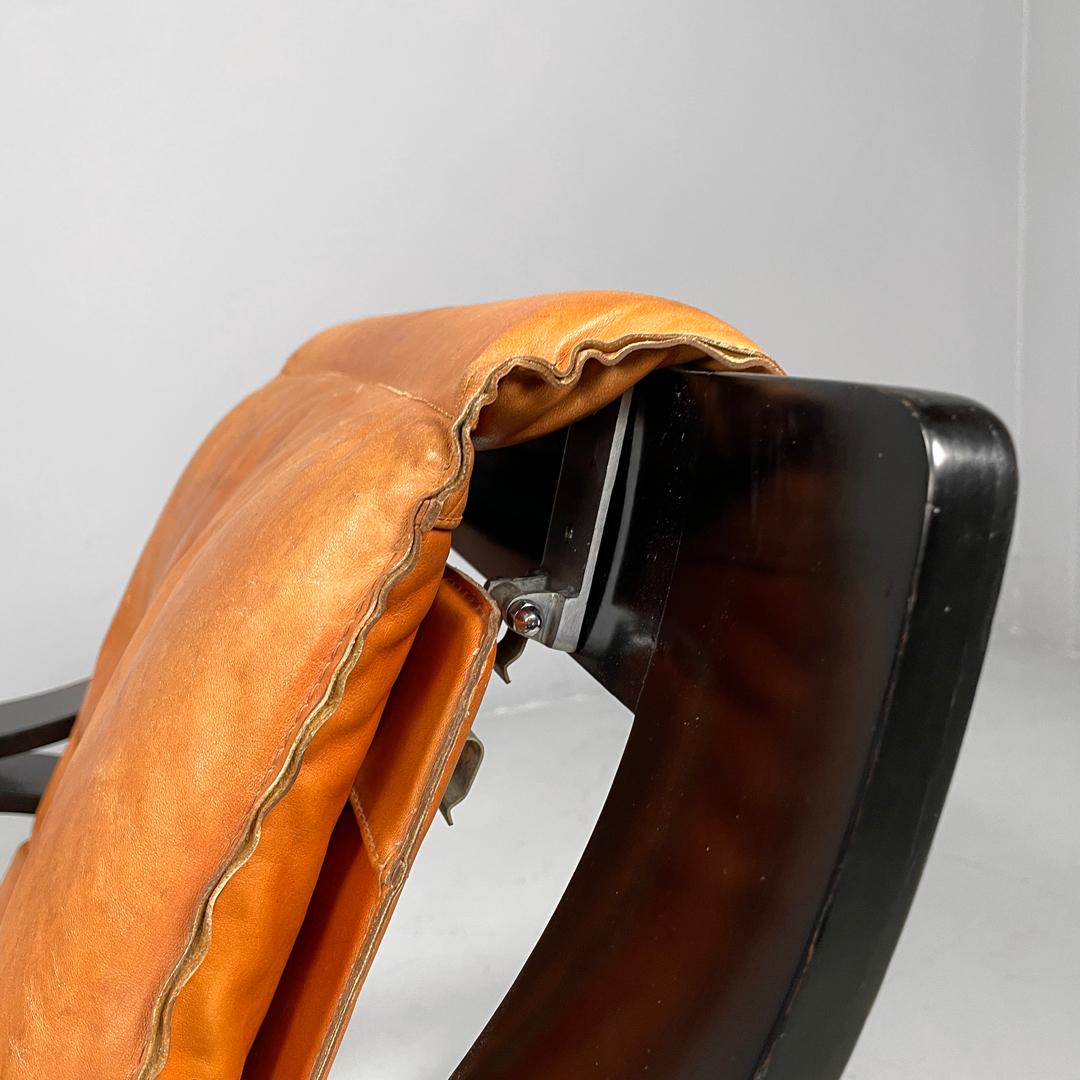 Metallo Poltrona moderna italiana Wood Woodline in legno e pelle di Zanuso per Arflex, anni '70