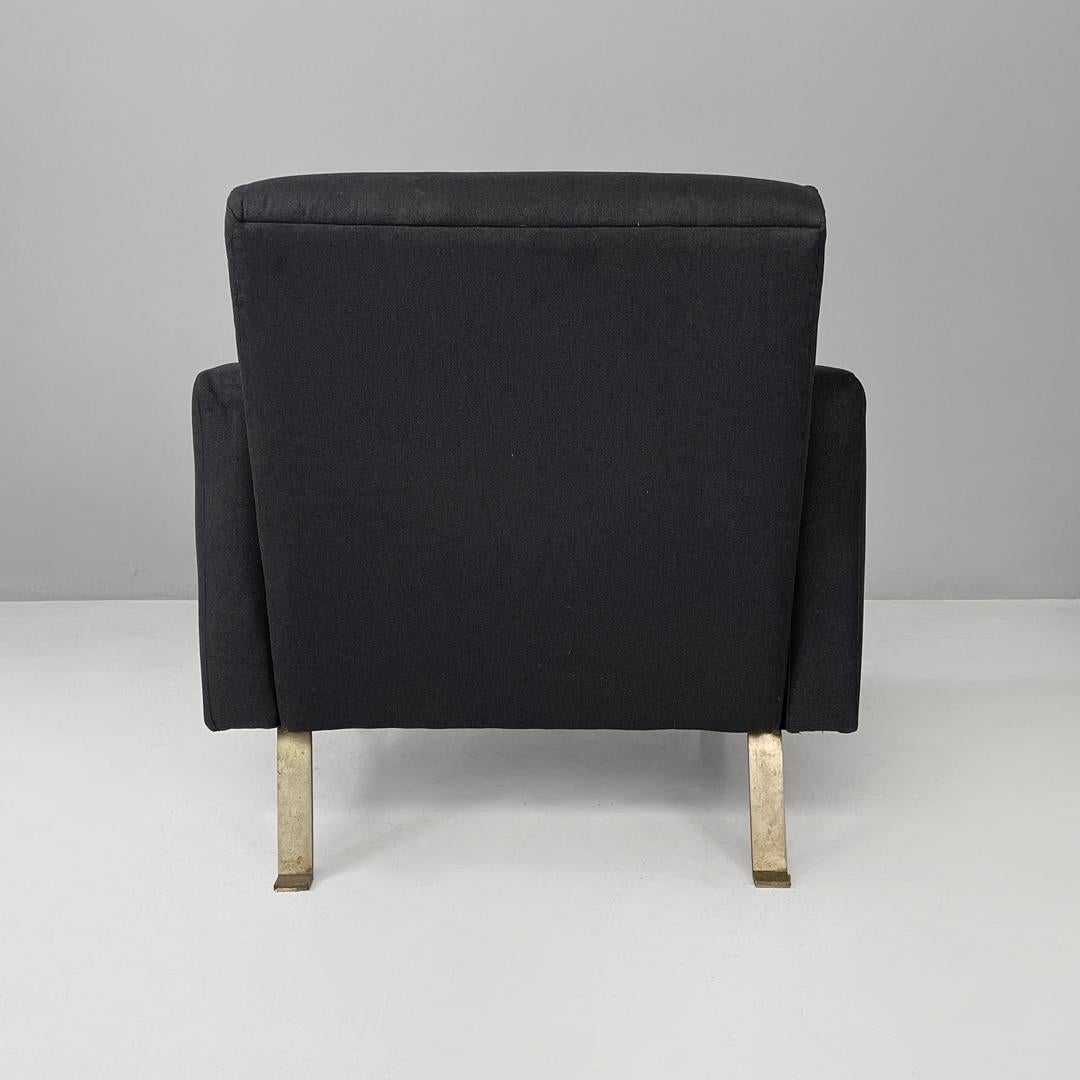 Metal Italian modern armchairs in black fabric, 1970s For Sale