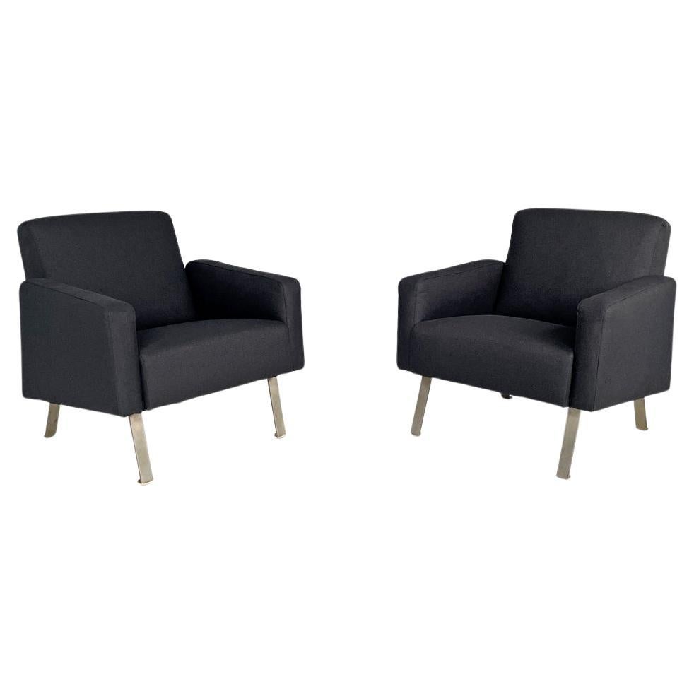 Italian modern armchairs in black fabric, 1970s For Sale