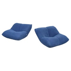 Italian Modern Armchairs in Blue Fabric by Guido Rosati for Giovannetti, 1970s