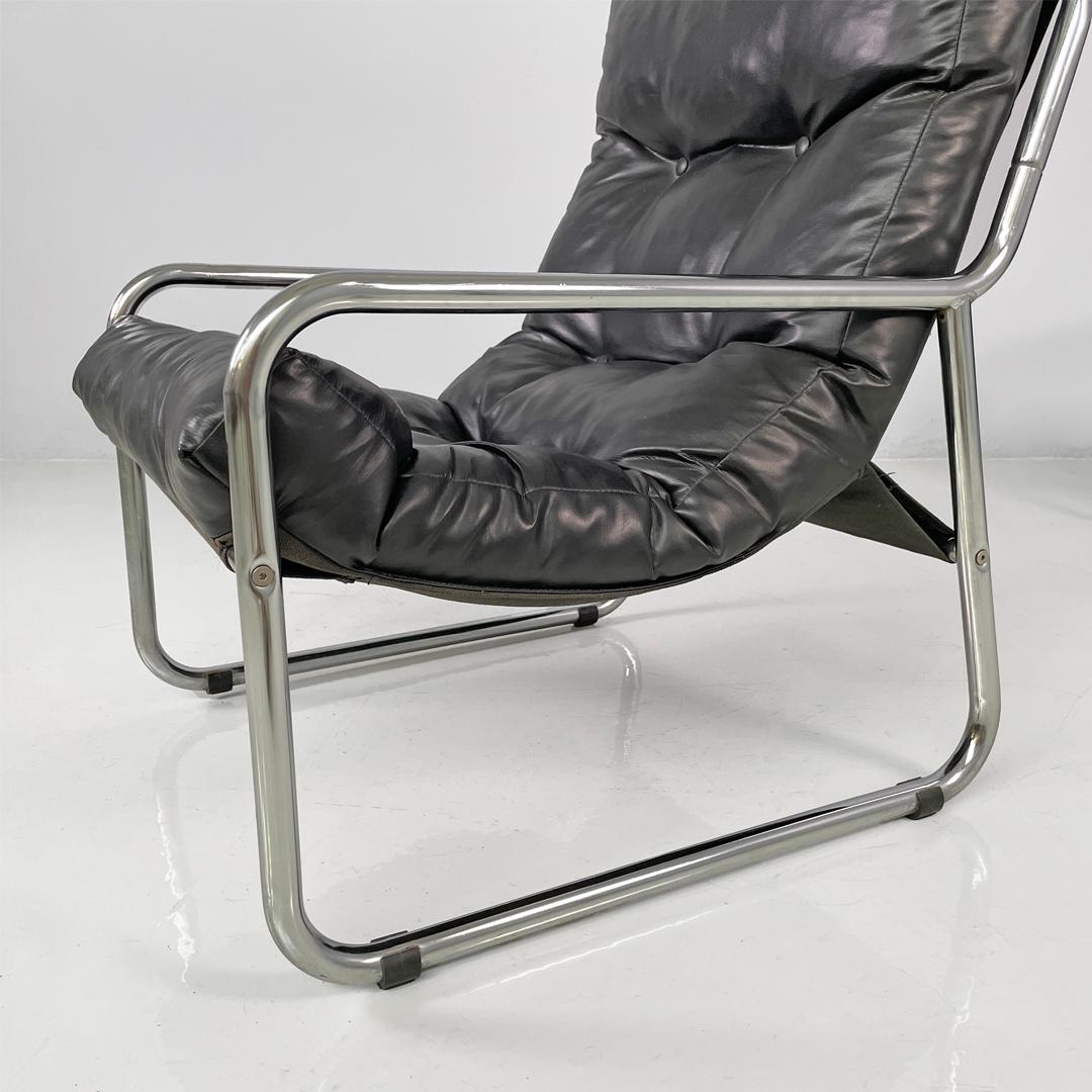 Fauteuils modernes italiens en métal tubulaire et cuir synthétique noir, 1970 en vente 4