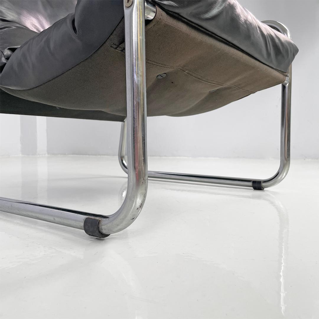 Fauteuils modernes italiens en métal tubulaire et cuir synthétique noir, 1970 en vente 5