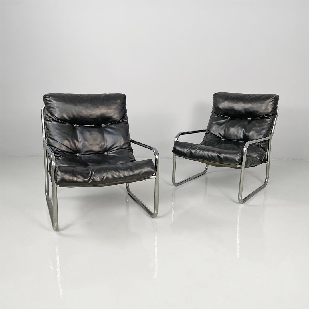 Italian modern armchairs in tubular metal and black synthetic leather, 1970s en vente 10