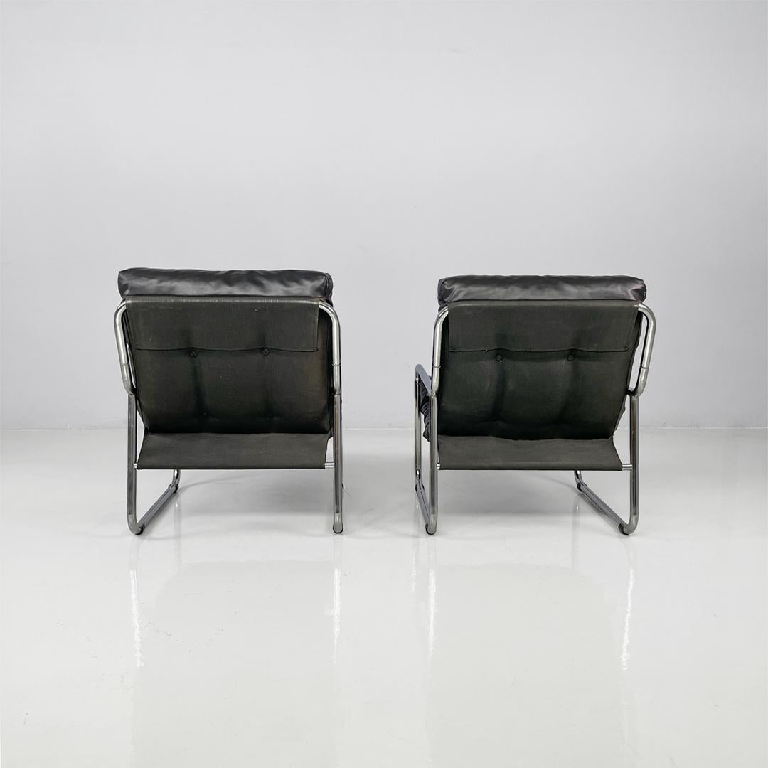 Fauteuils modernes italiens en métal tubulaire et cuir synthétique noir, 1970 en vente 12