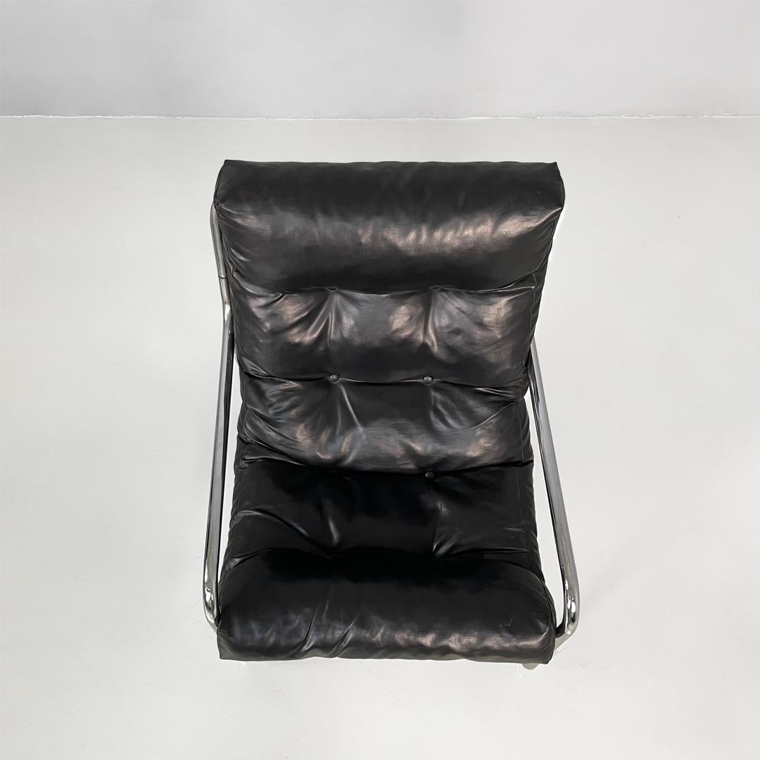 Italian modern armchairs in tubular metal and black synthetic leather, 1970s en vente 12