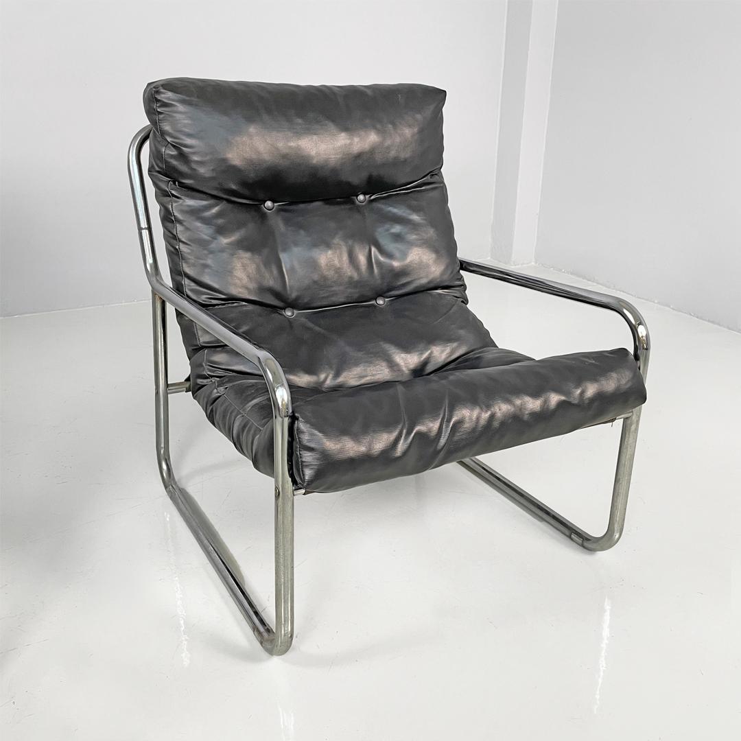Italian modern armchairs in tubular metal and black synthetic leather, 1970s en vente 13