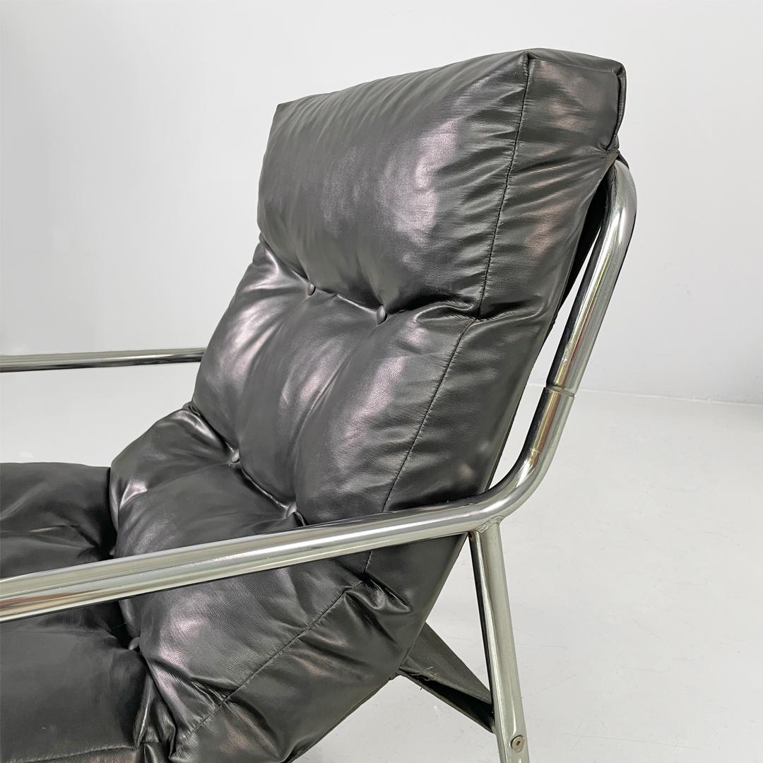 Fauteuils modernes italiens en métal tubulaire et cuir synthétique noir, 1970 en vente 14
