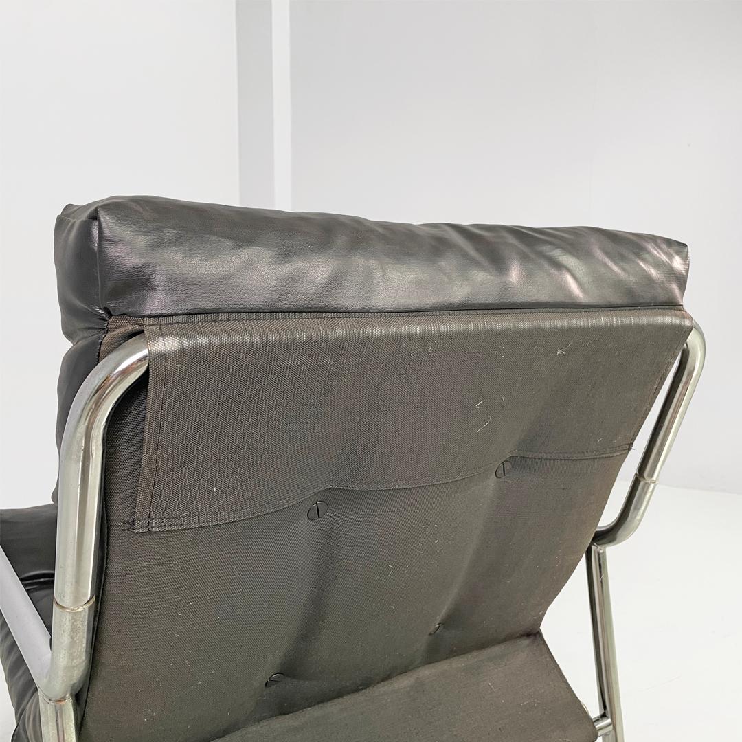 Moderne Fauteuils modernes italiens en métal tubulaire et cuir synthétique noir, 1970 en vente