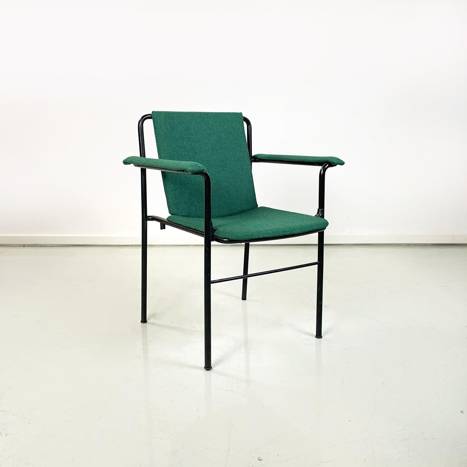 Italian modern armchairs movie chair by Mario Marenco for Poltrona Frau, 1980s
Set of 6 armchairs mod. Movie Chair with rectangular seat, armrests and backrest, upholstered in forest green fabric. The backrest is slightly inclined to follow the