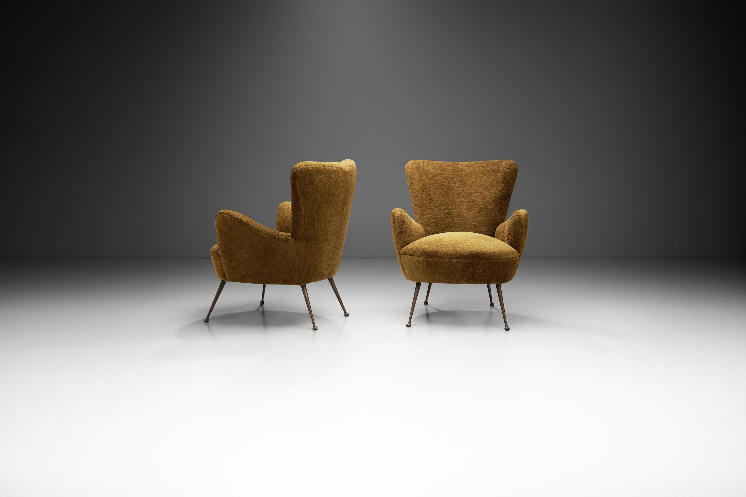 Mid-20th Century Italian Modern Armchairs with Brass Legs, Italy, 1960s For Sale