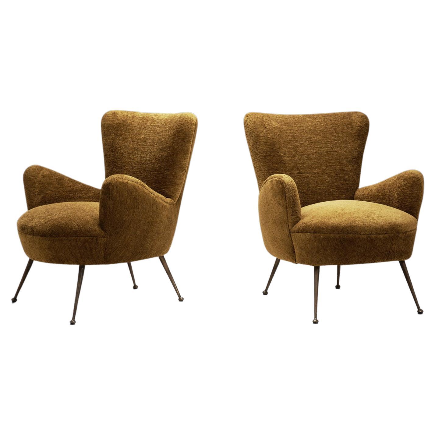 Italian Modern Armchairs with Brass Legs, Italy, 1960s For Sale