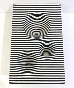 Arte Moderno Italiano Raya Blanca Negra Florero Orgánico de Cristal de Murano Centro de Mesa