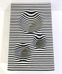 Arte Moderno Italiano Raya Blanca Negra Florero Orgánico de Cristal de Murano Centro de Mesa