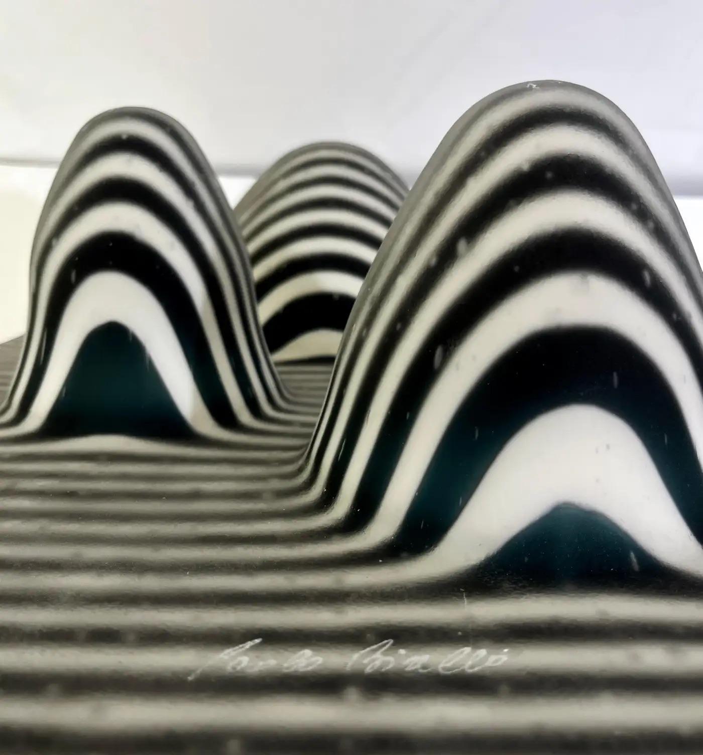 Art moderne italien, vase organique en verre de Murano à rayures noires et blanches en vente 1