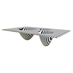Italian Modern Art Black White Stripe Murano Glass Organic Vase Centerpiece