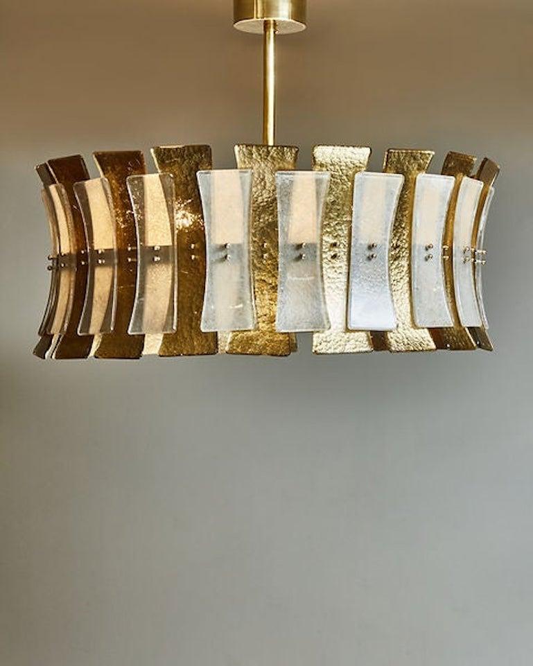 Araña redonda de cristal de Murano esmerilado en oro blanco con diseño Art Déco moderno italiano en venta 4