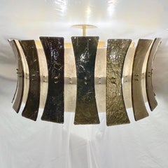 Lampadario rotondo in vetro di Murano smerigliato in oro bianco di design Art Deco moderno italiano