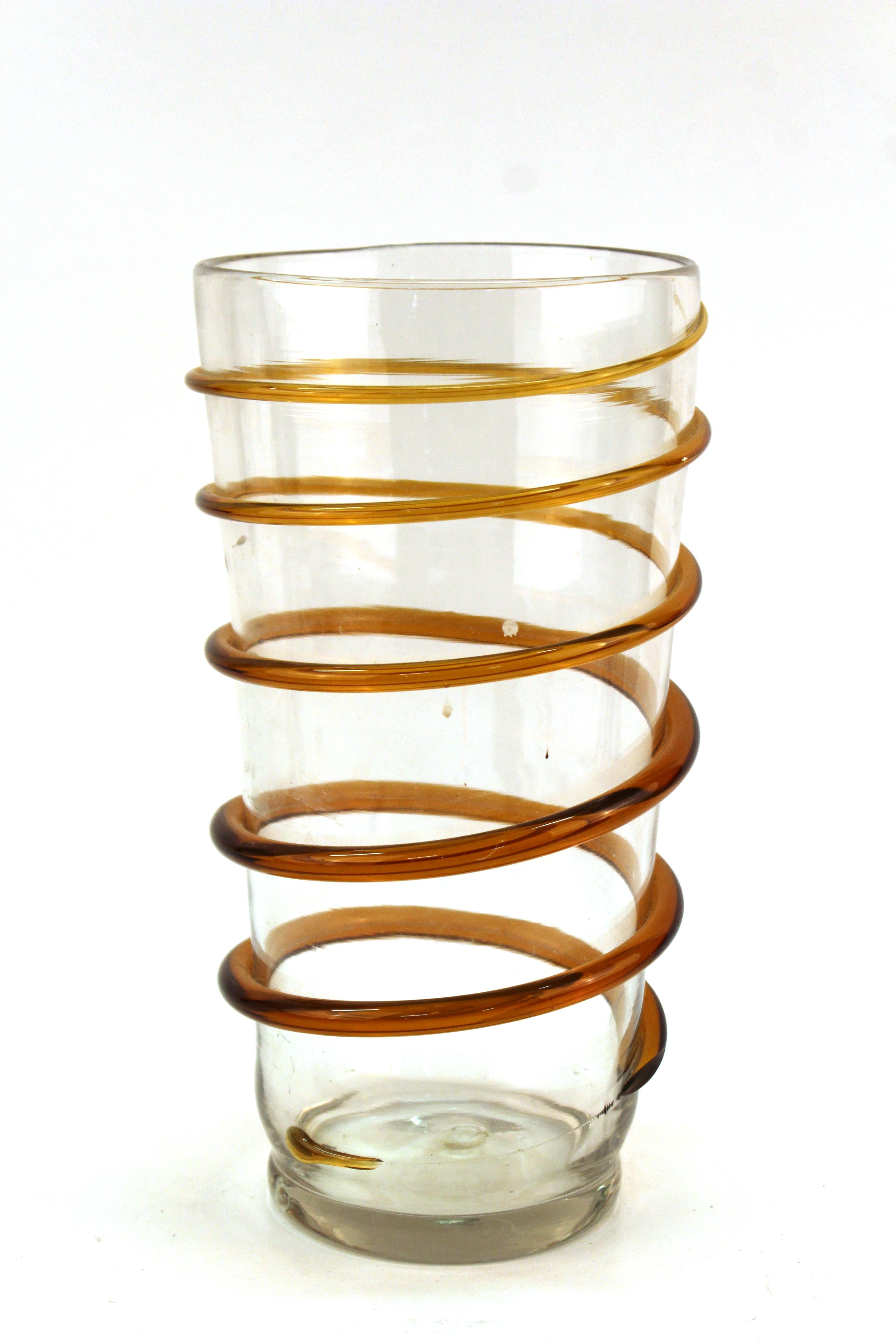 Italian Modern Art Glass Vase with Snaking Glass Band In Good Condition In New York, NY