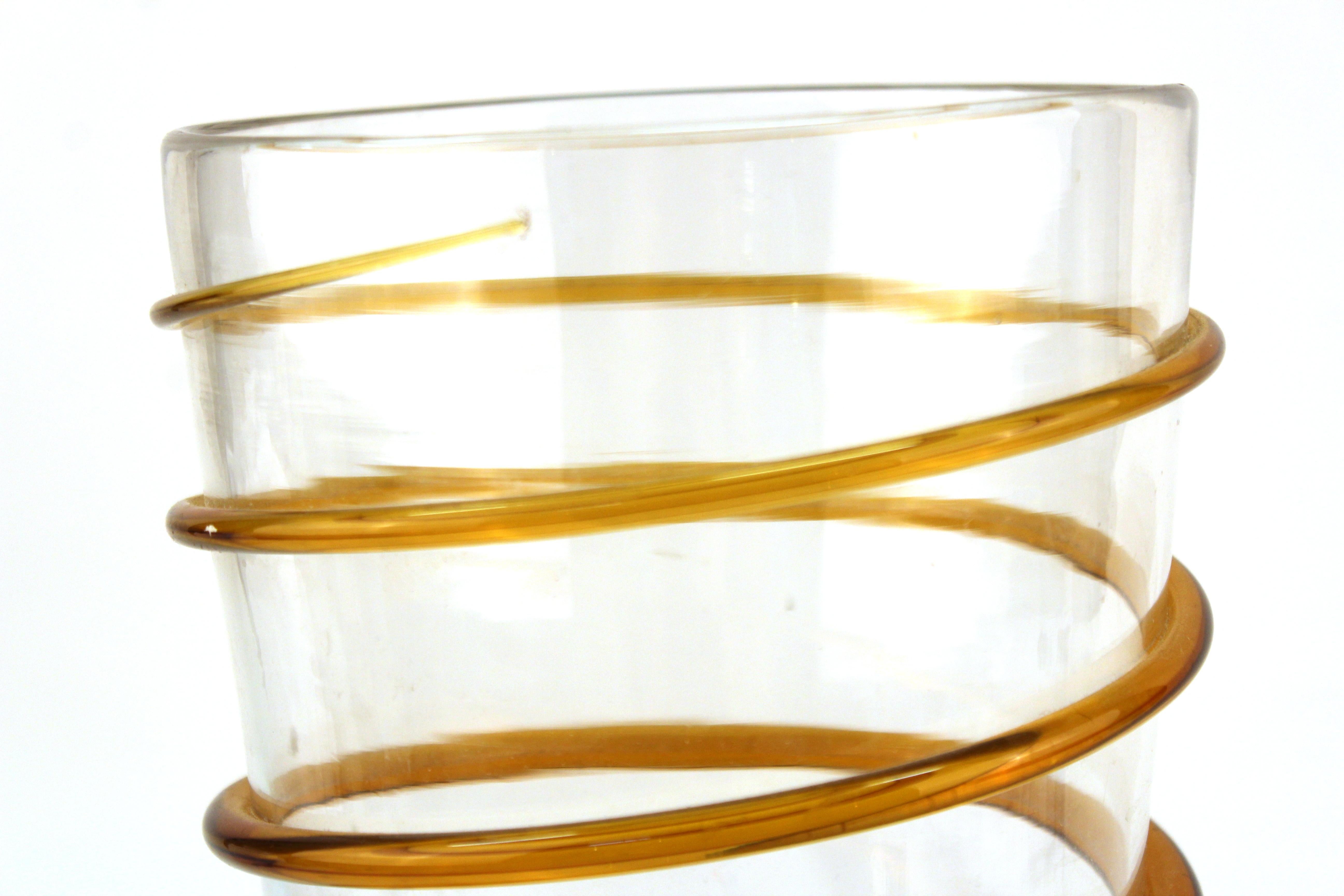 20th Century Italian Modern Art Glass Vase with Snaking Glass Band