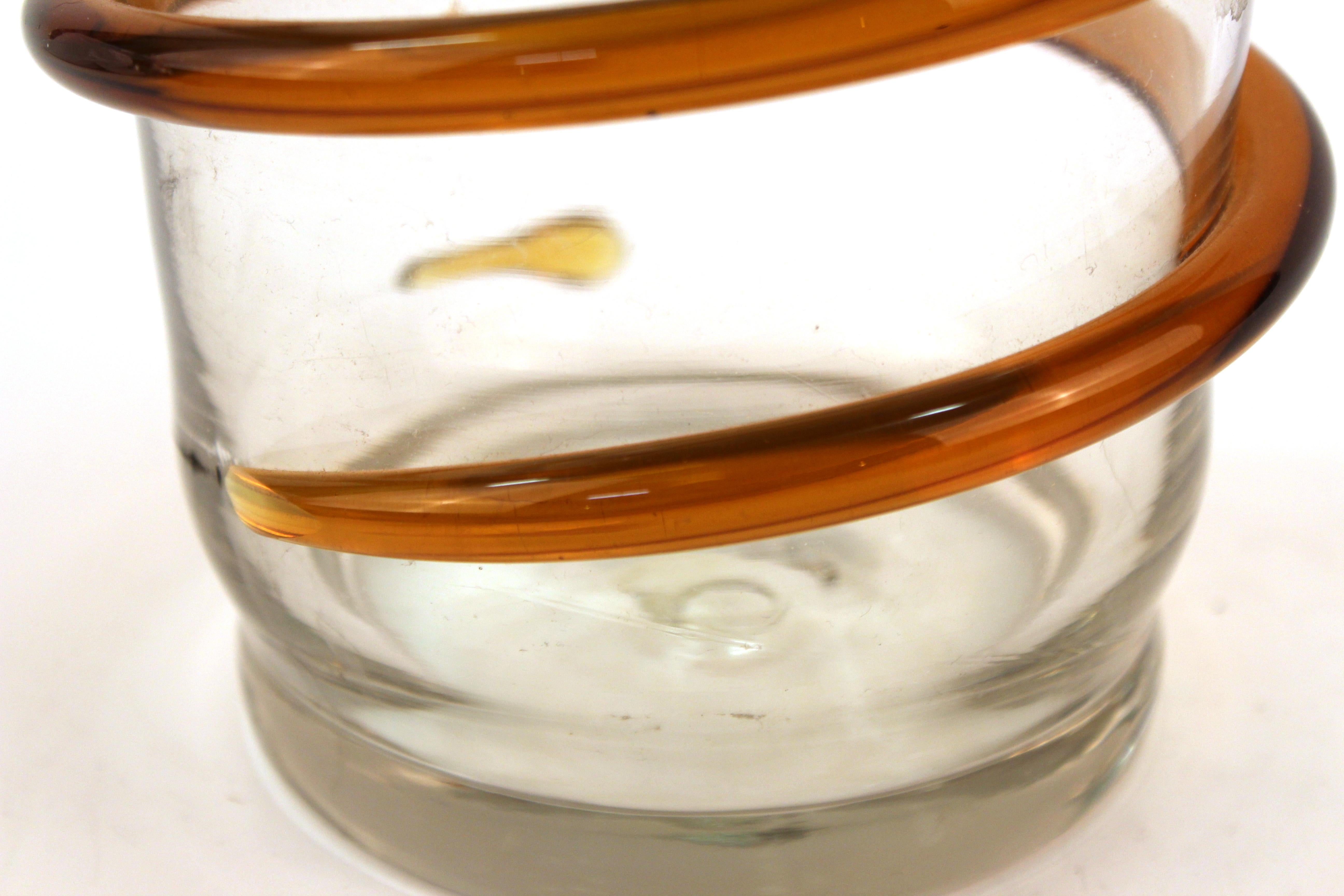 Italian Modern Art Glass Vase with Snaking Glass Band 1