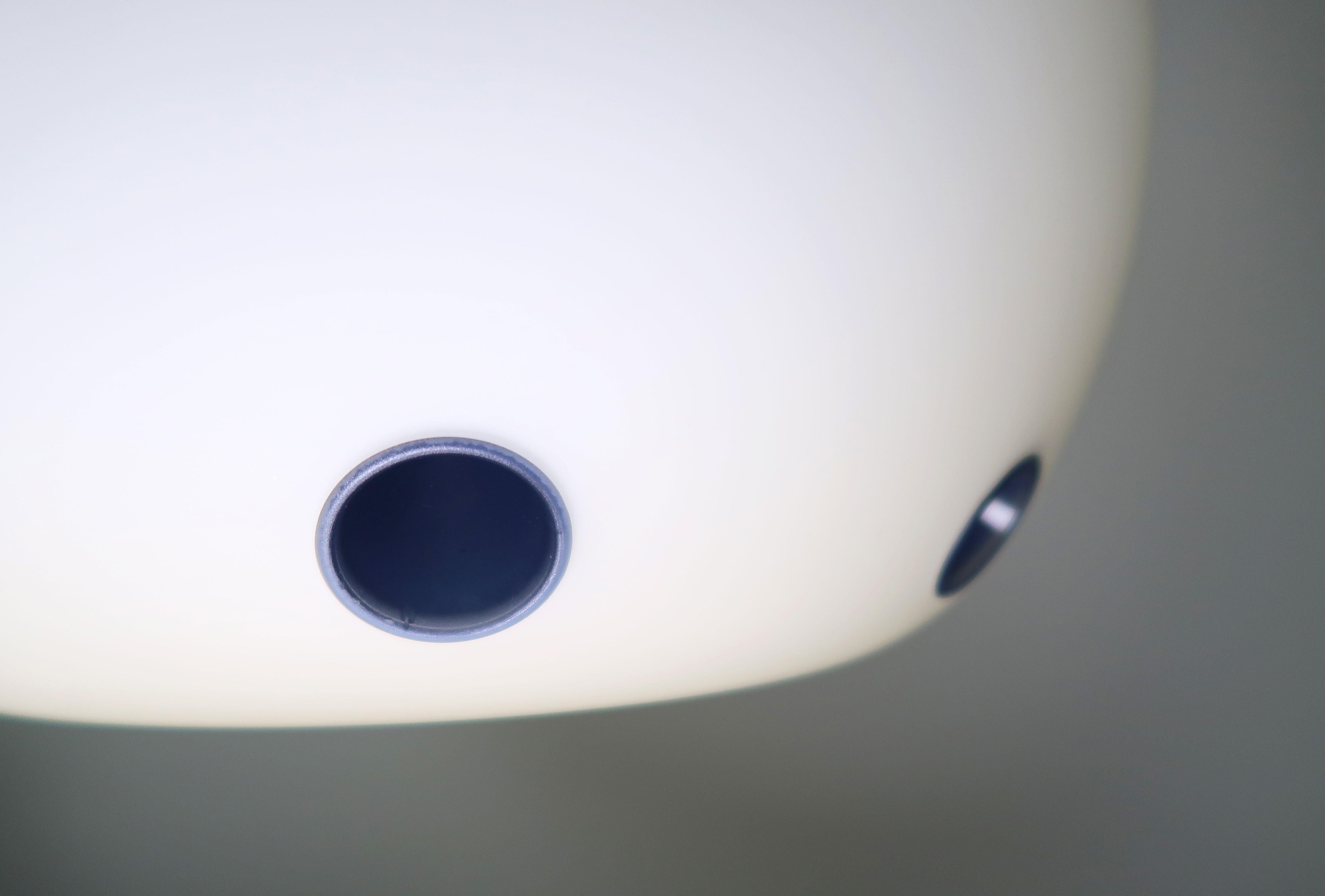 Mid-Century Modern Arteluce 1978 White, Blue Frosted Glass Halloween Pendant For Sale