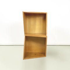 Italian modern Asymmetric bookcase with 2 shelves in light wood, 1980s