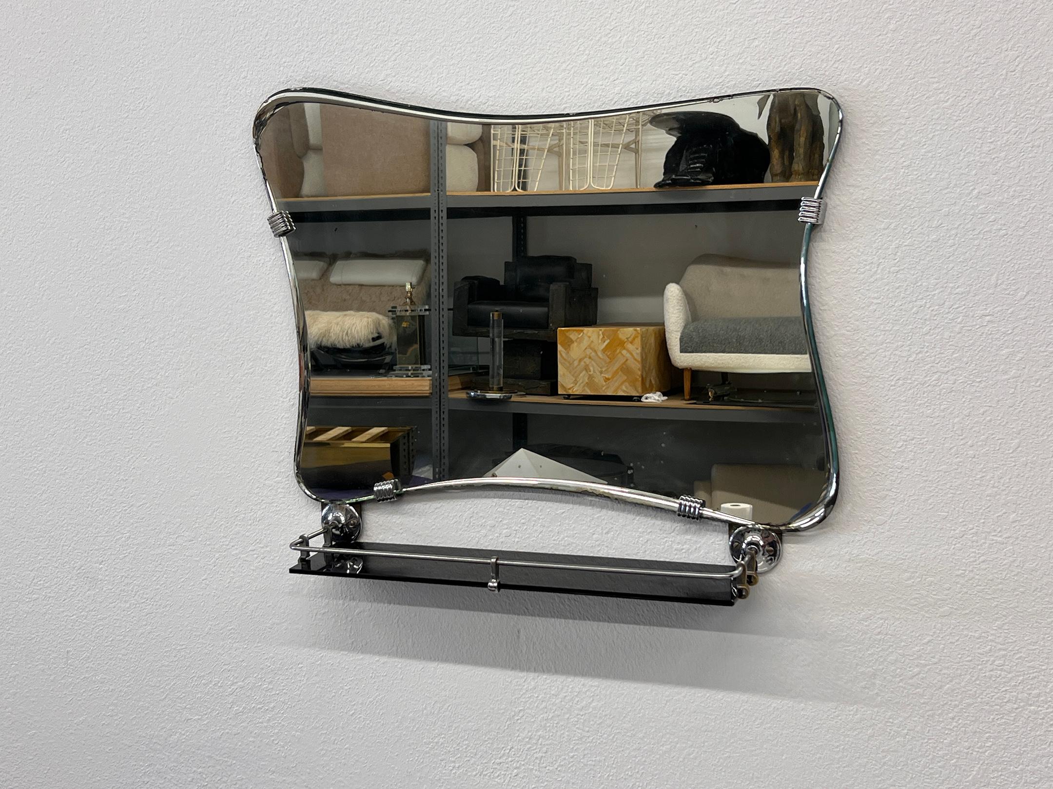 Mid-Century Modern Italian Modern Asymmetrical Mirror With Shelf For Sale