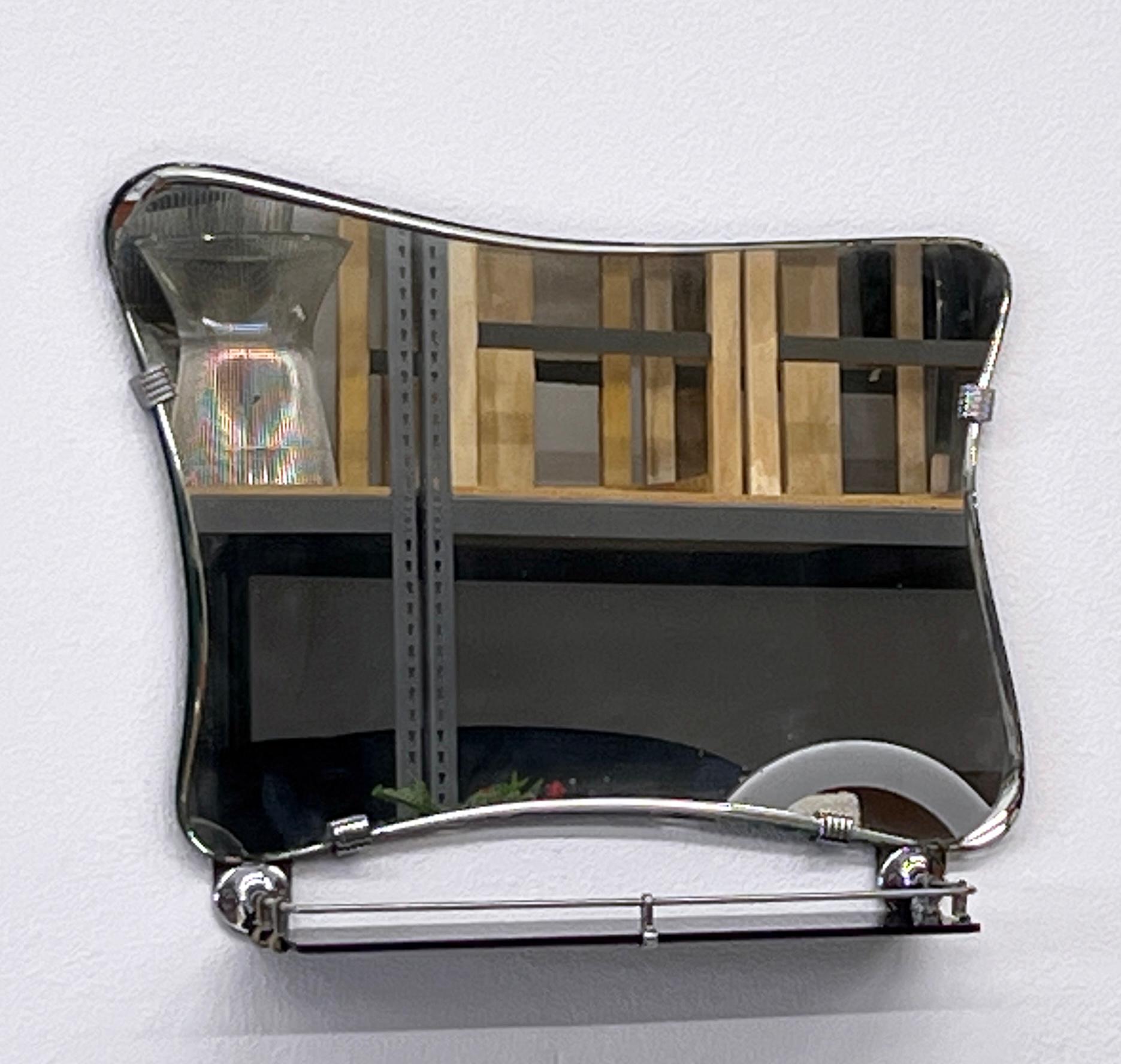 Metal Italian Modern Asymmetrical Mirror With Shelf For Sale