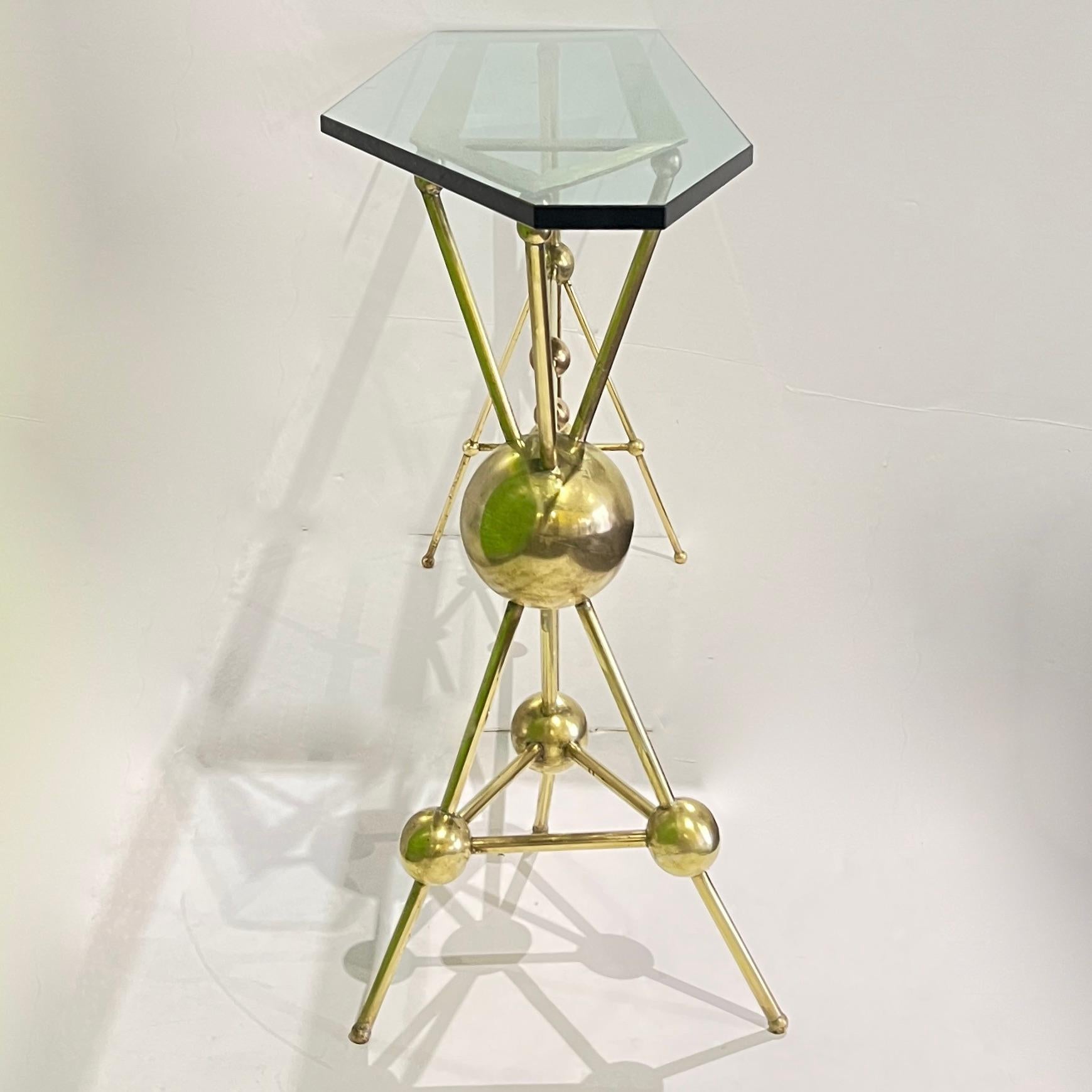 Italian Modern Atomic Planet Design Slim Asymmetrical Brass Sphere Console Table For Sale 6
