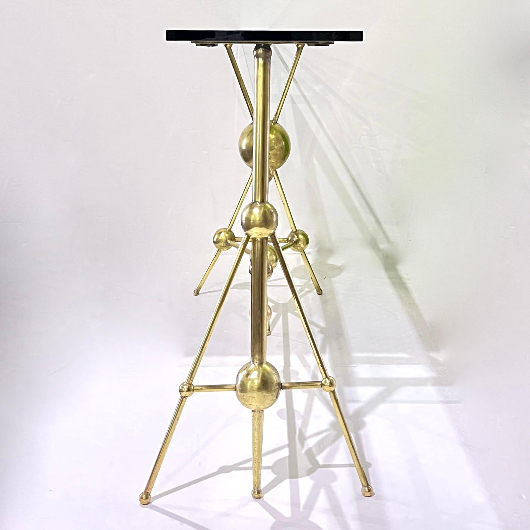 Italian Modern Atomic Planet Design Slim Asymmetrical Brass Sphere Console Table In Good Condition For Sale In New York, NY