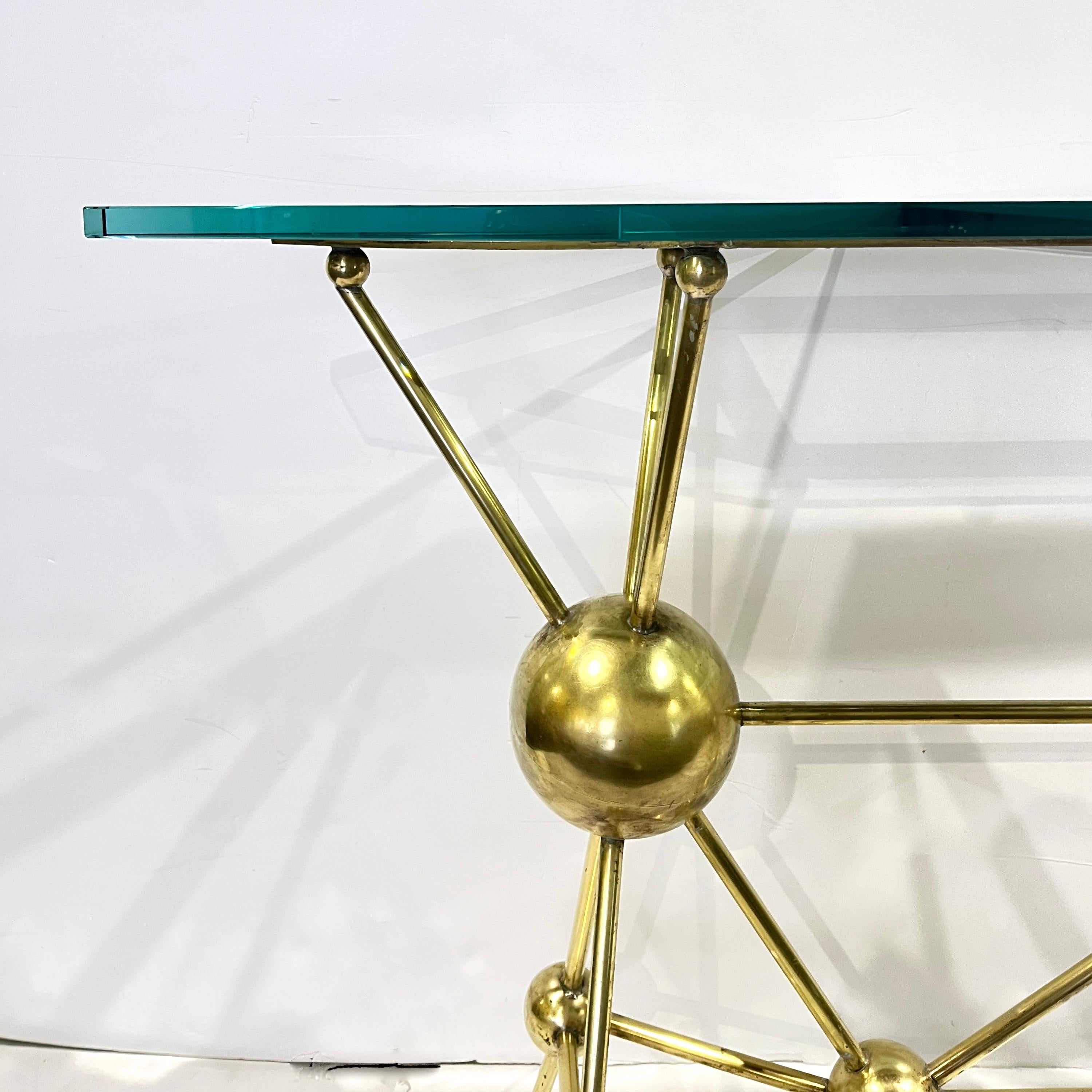 Italian Modern Atomic Planet Design Slim Asymmetrical Brass Sphere Console Table For Sale 2
