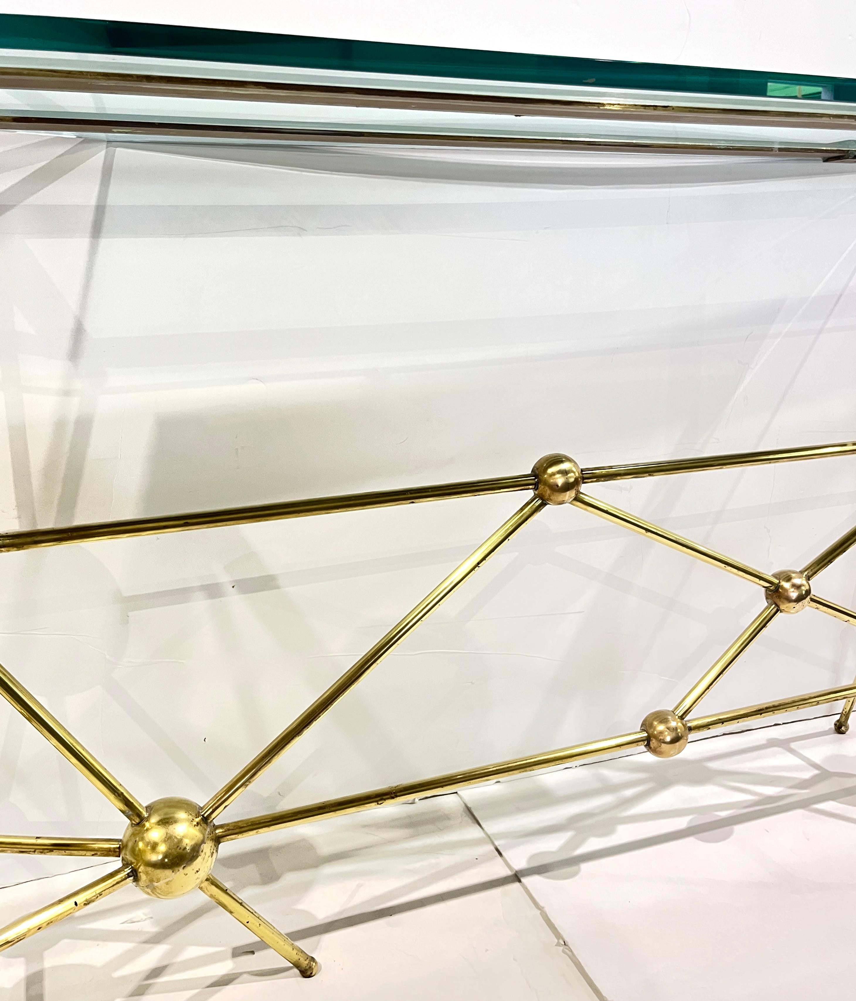 Italian Modern Atomic Planet Design Slim Asymmetrical Brass Sphere Console Table For Sale 3