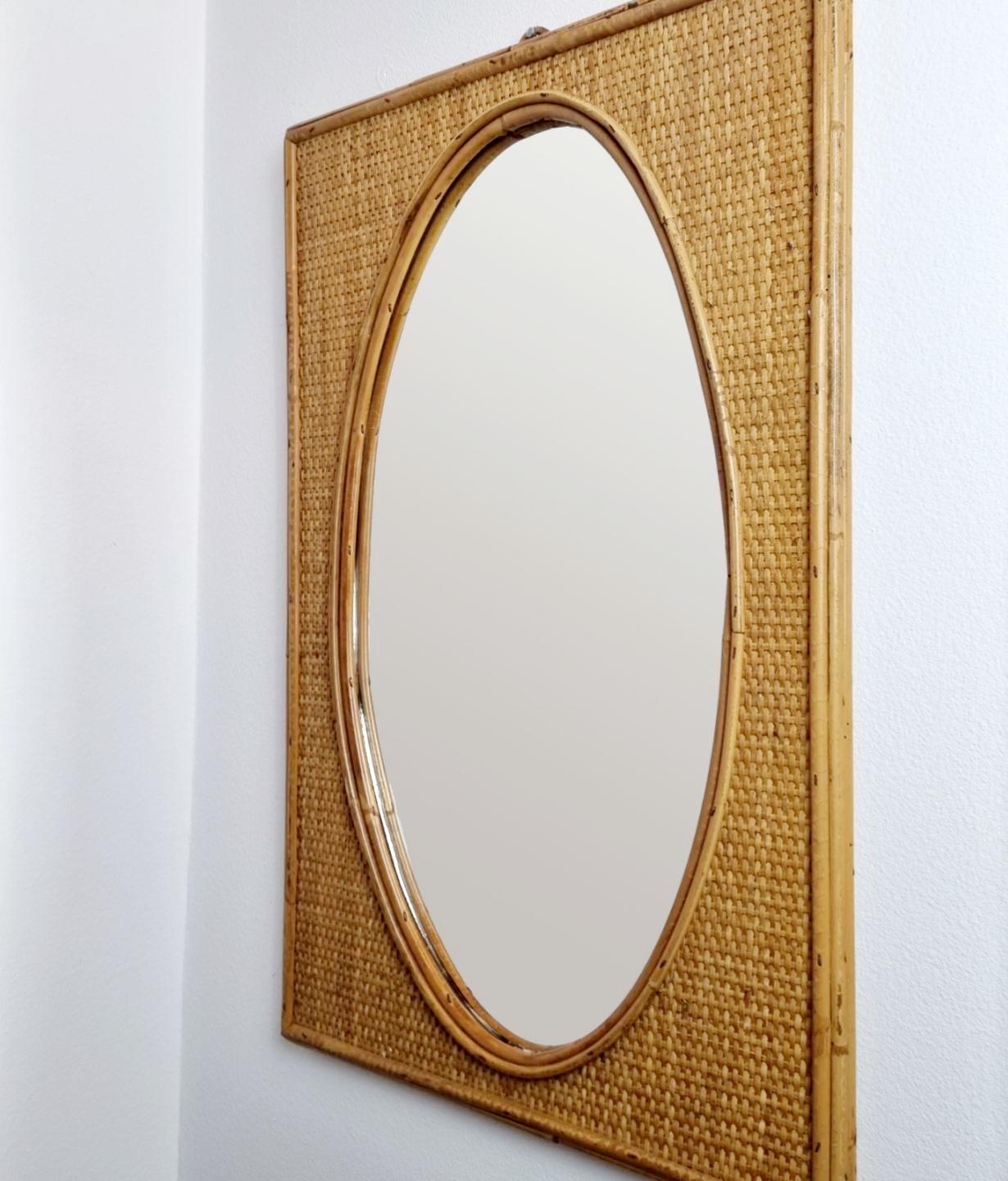 Italienischer moderner Wandspiegel aus Bambus und Rattan, Dal Vera Italien, 70er Jahre (Moderne der Mitte des Jahrhunderts) im Angebot